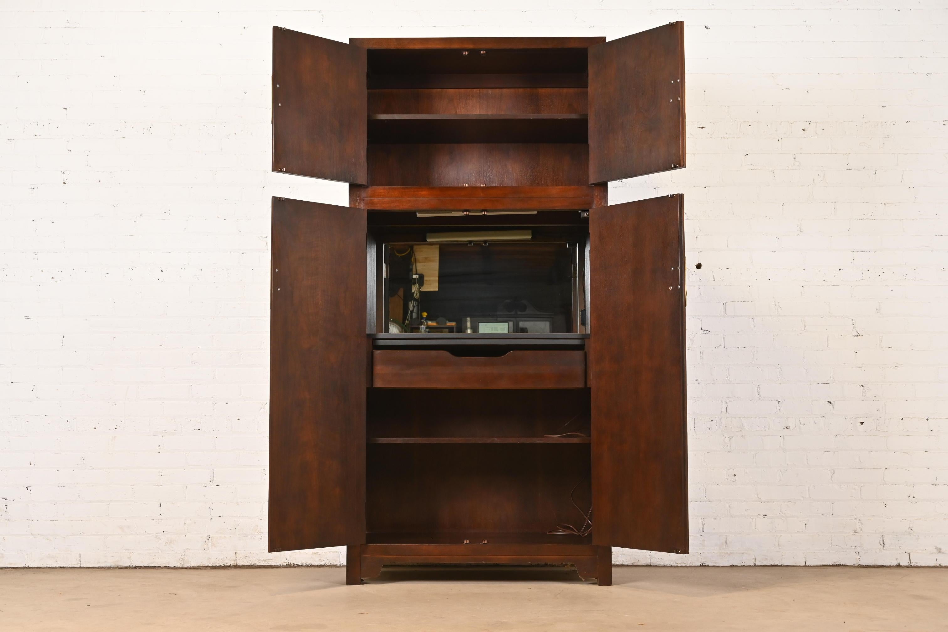 Brass Michael Taylor for Baker Furniture Hollywood Regency Chinoiserie Bar Cabinet For Sale