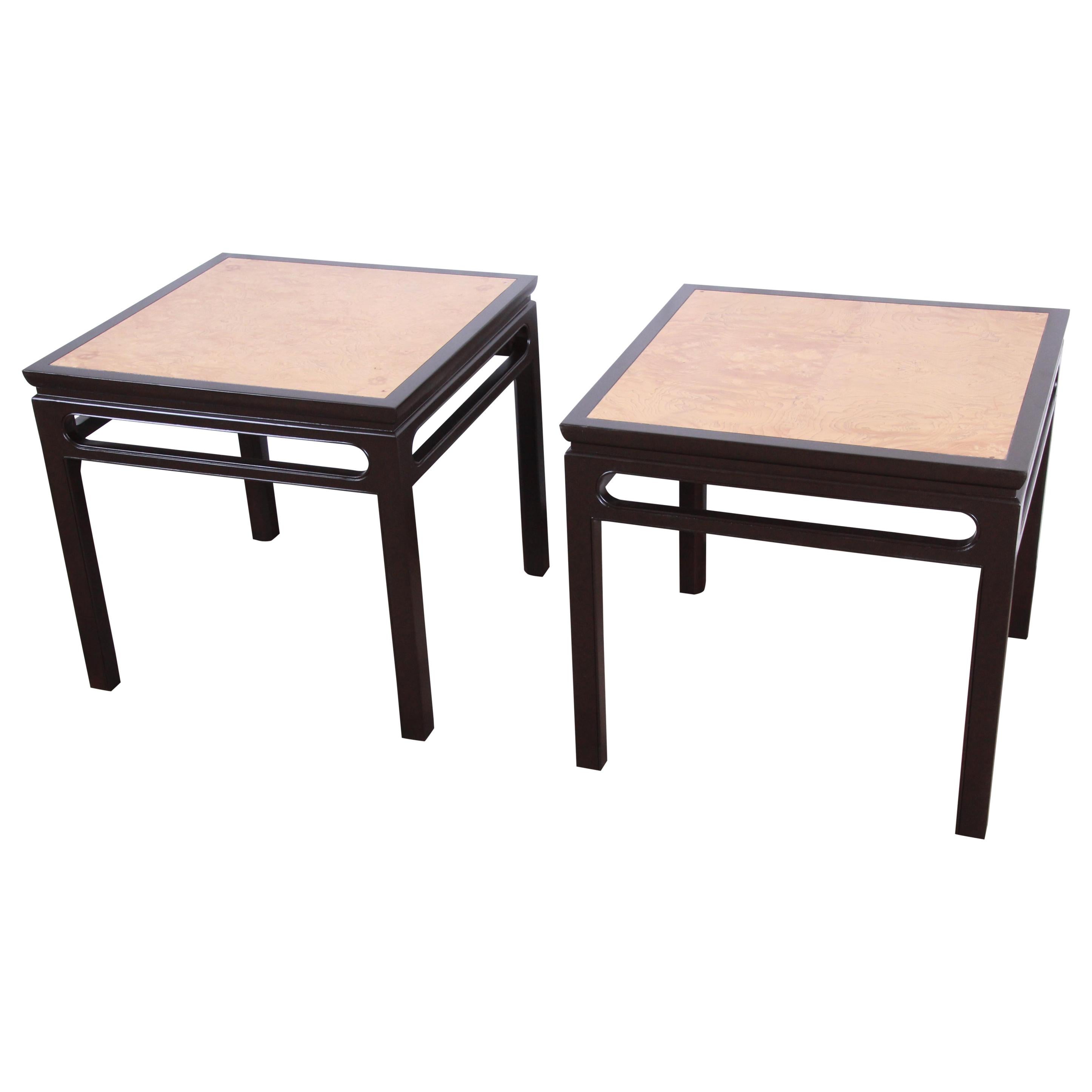 Michael Taylor for Baker Furniture Hollywood Regency Chinoiserie Burl Wood Side