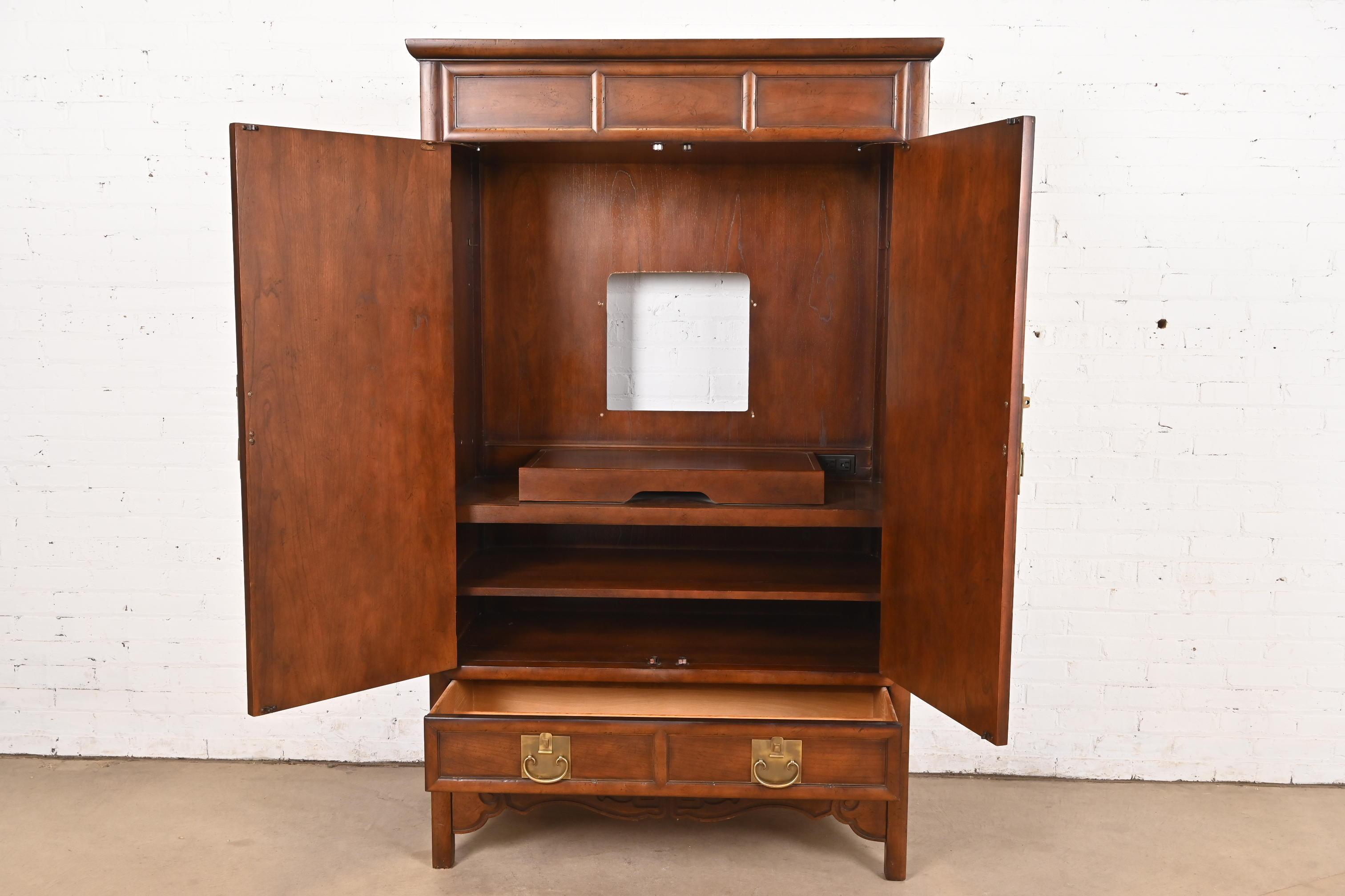 Brass Michael Taylor for Baker Furniture Hollywood Regency Chinoiserie Media Cabinet For Sale