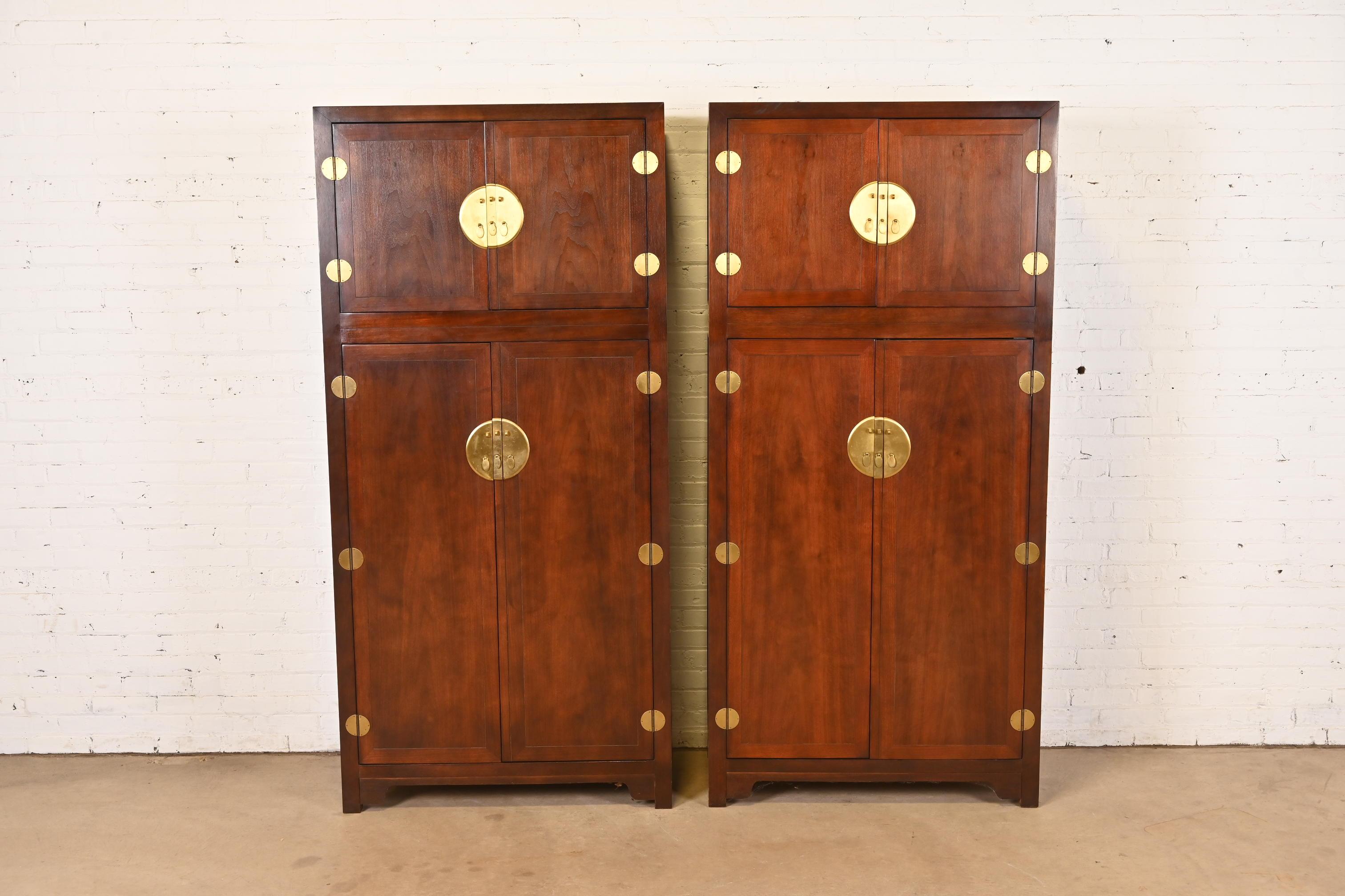 American Michael Taylor for Baker Furniture Hollywood Regency Chinoiserie Walnut Armoire For Sale