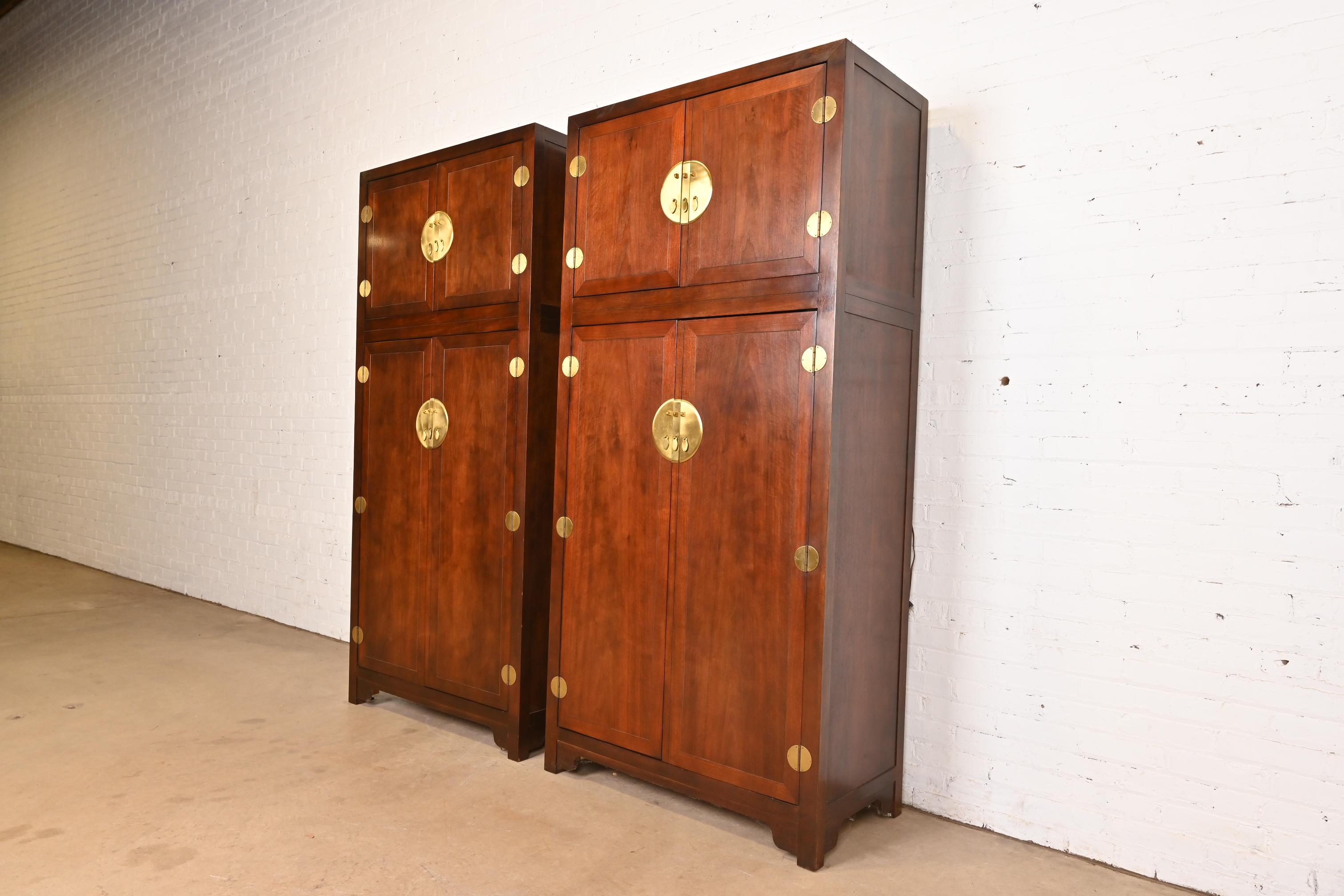 Michael Taylor for Baker Furniture Hollywood Regency Chinoiserie Walnut Armoire In Good Condition For Sale In South Bend, IN