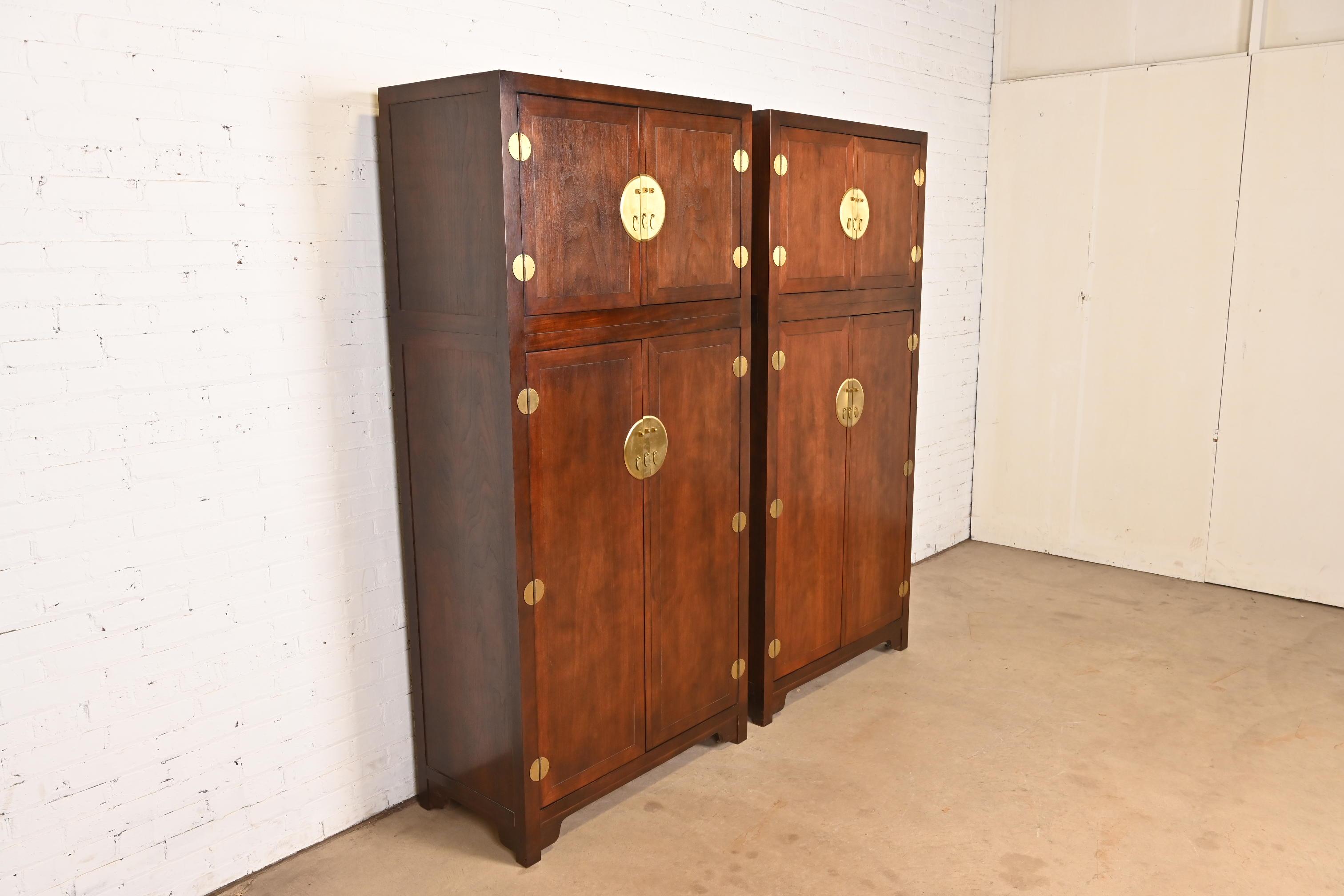 Mid-20th Century Michael Taylor for Baker Furniture Hollywood Regency Chinoiserie Walnut Armoire For Sale