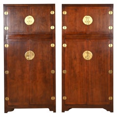 Michael Taylor for Baker Furniture Hollywood Regency Chinoiserie Walnut Armoire
