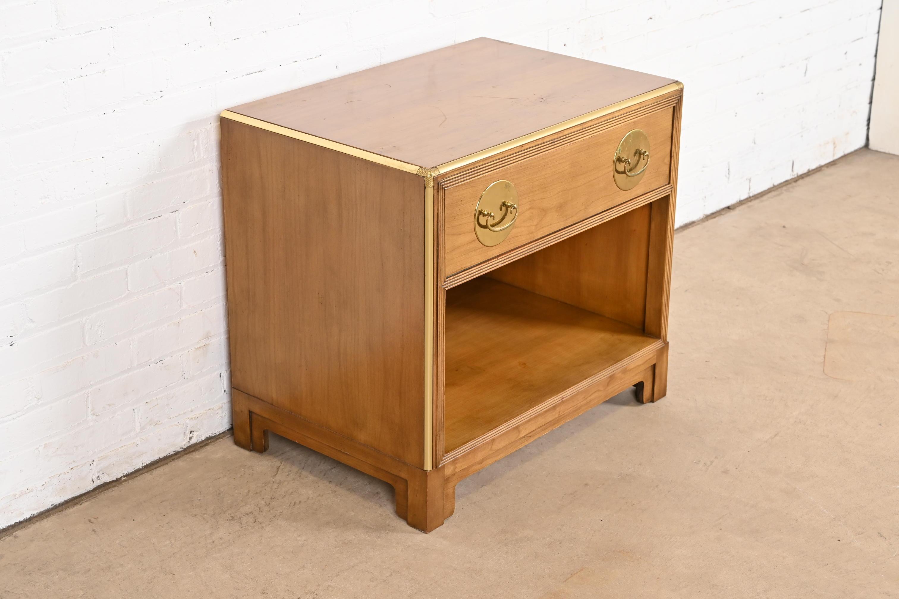 Brass Michael Taylor for Baker Furniture Mid-Century Modern Cherry Wood Nightstand