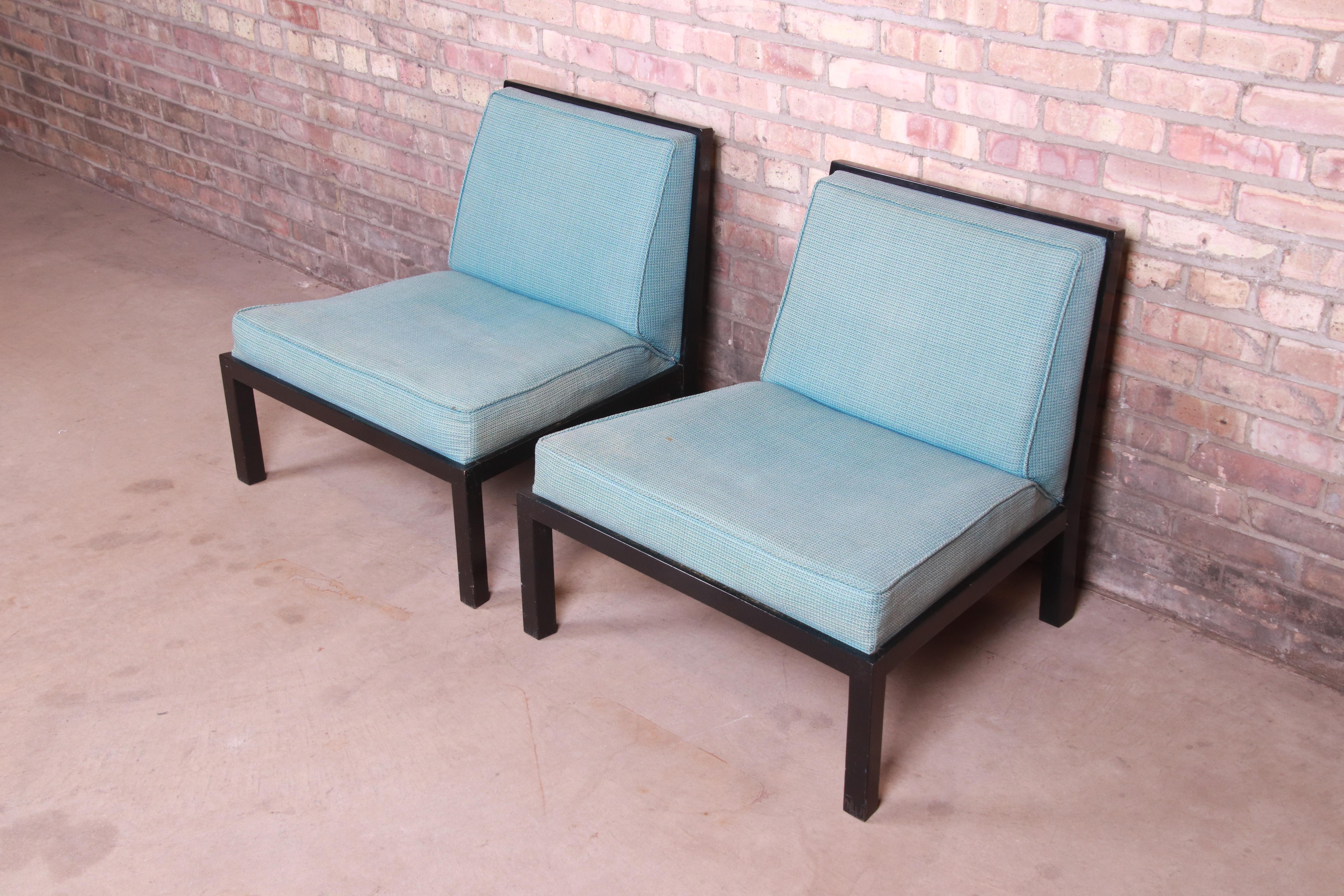 Ebonized Michael Taylor for Baker Furniture Mid-Century Modern Slipper Chairs, Pair