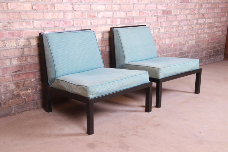 Walnut Michael Taylor for Baker Furniture Mid-Century Modern Slipper Chairs, Pair For Sale