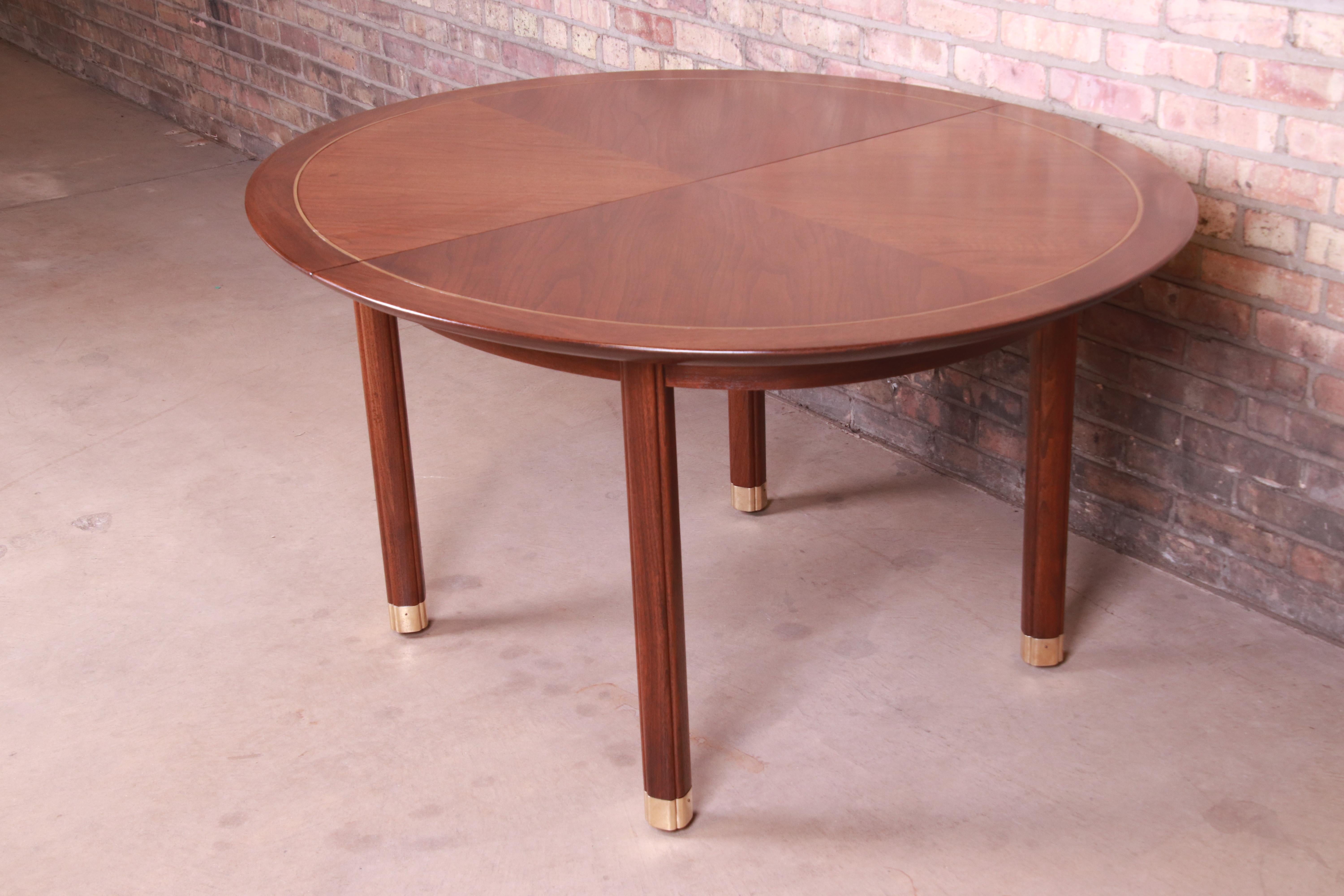 Michael Taylor for Baker Furniture Walnut and Brass Inlay Extension Dining Table 5