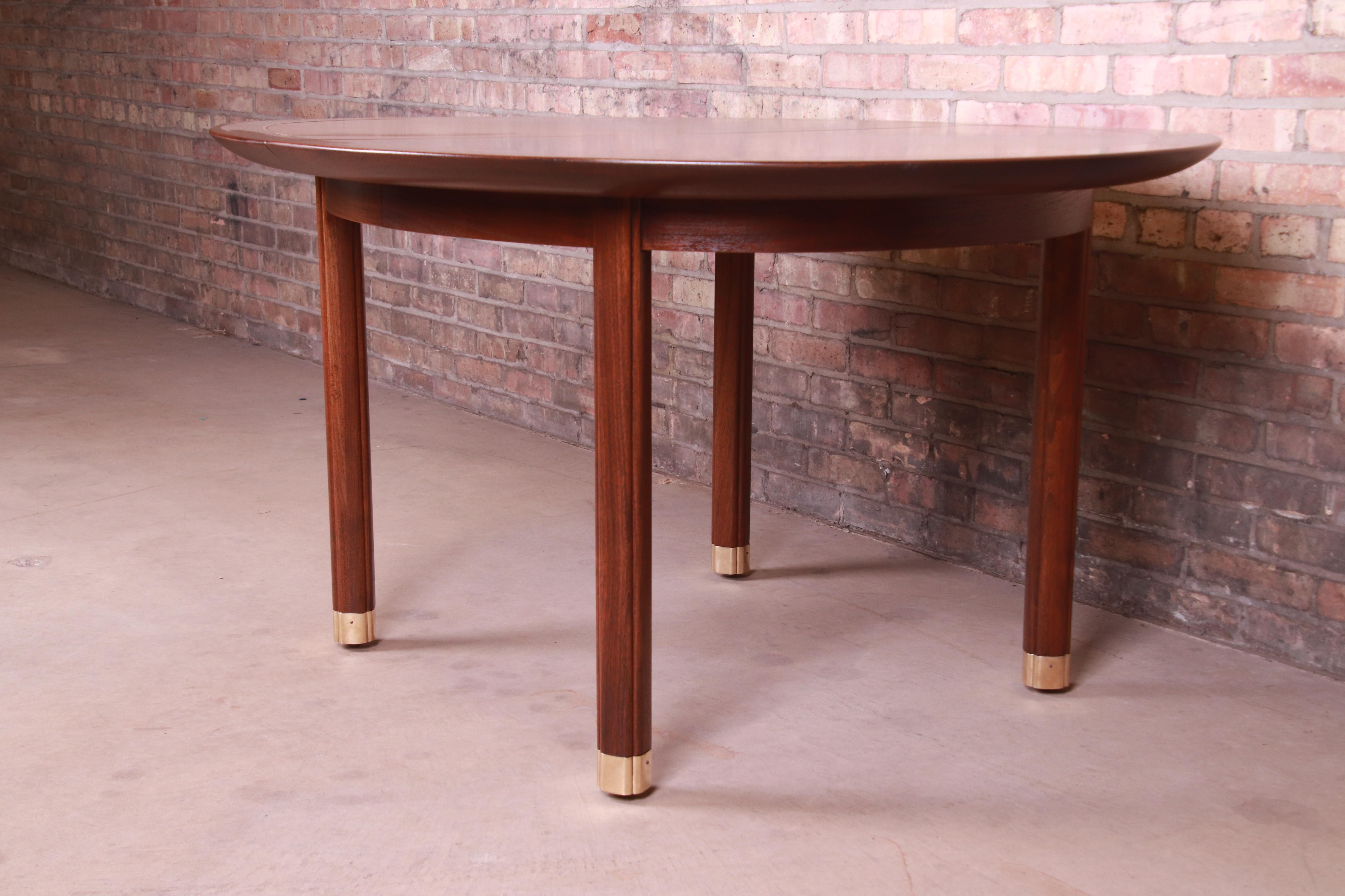 Michael Taylor for Baker Furniture Walnut and Brass Inlay Extension Dining Table 6