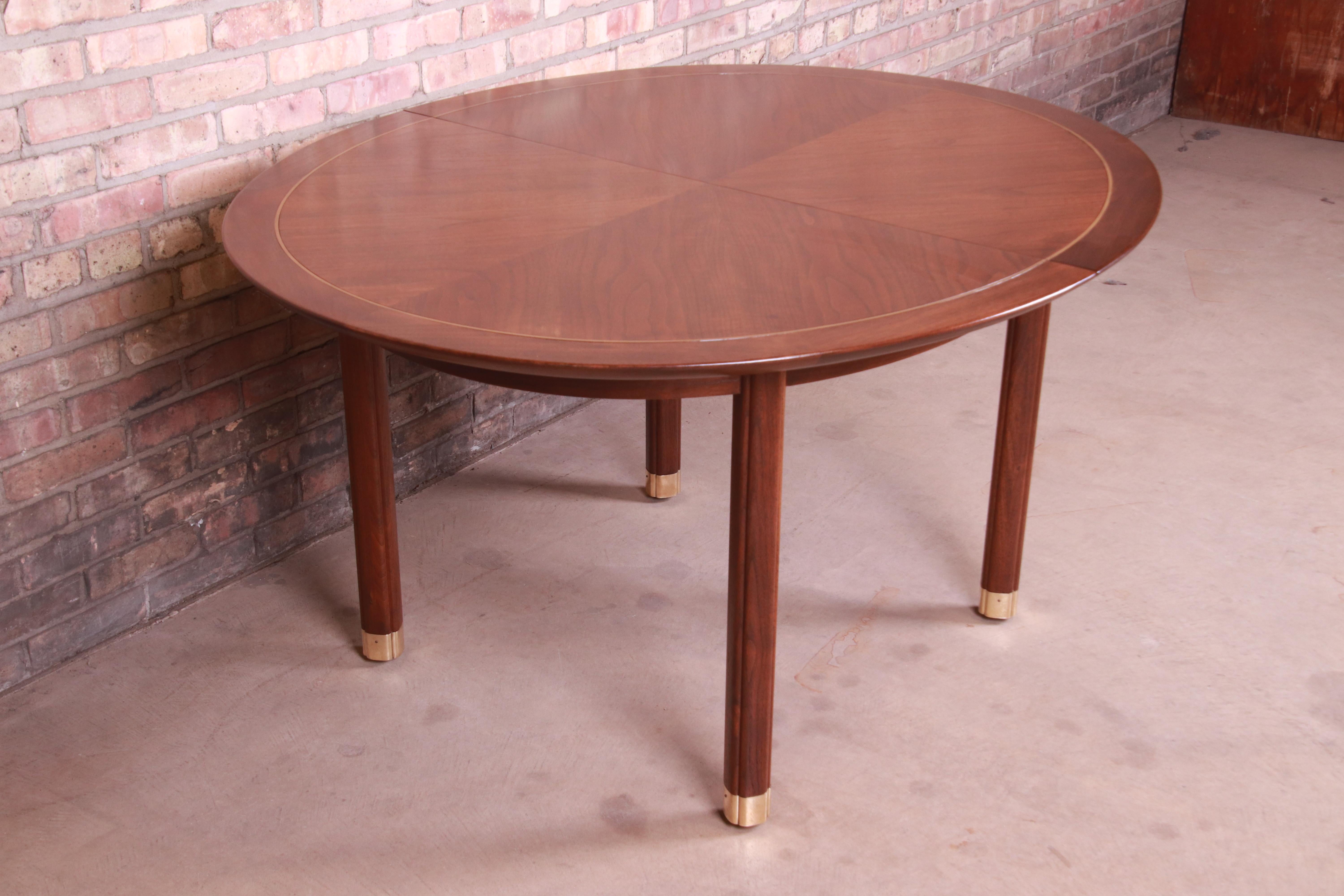 Michael Taylor for Baker Furniture Walnut and Brass Inlay Extension Dining Table 7
