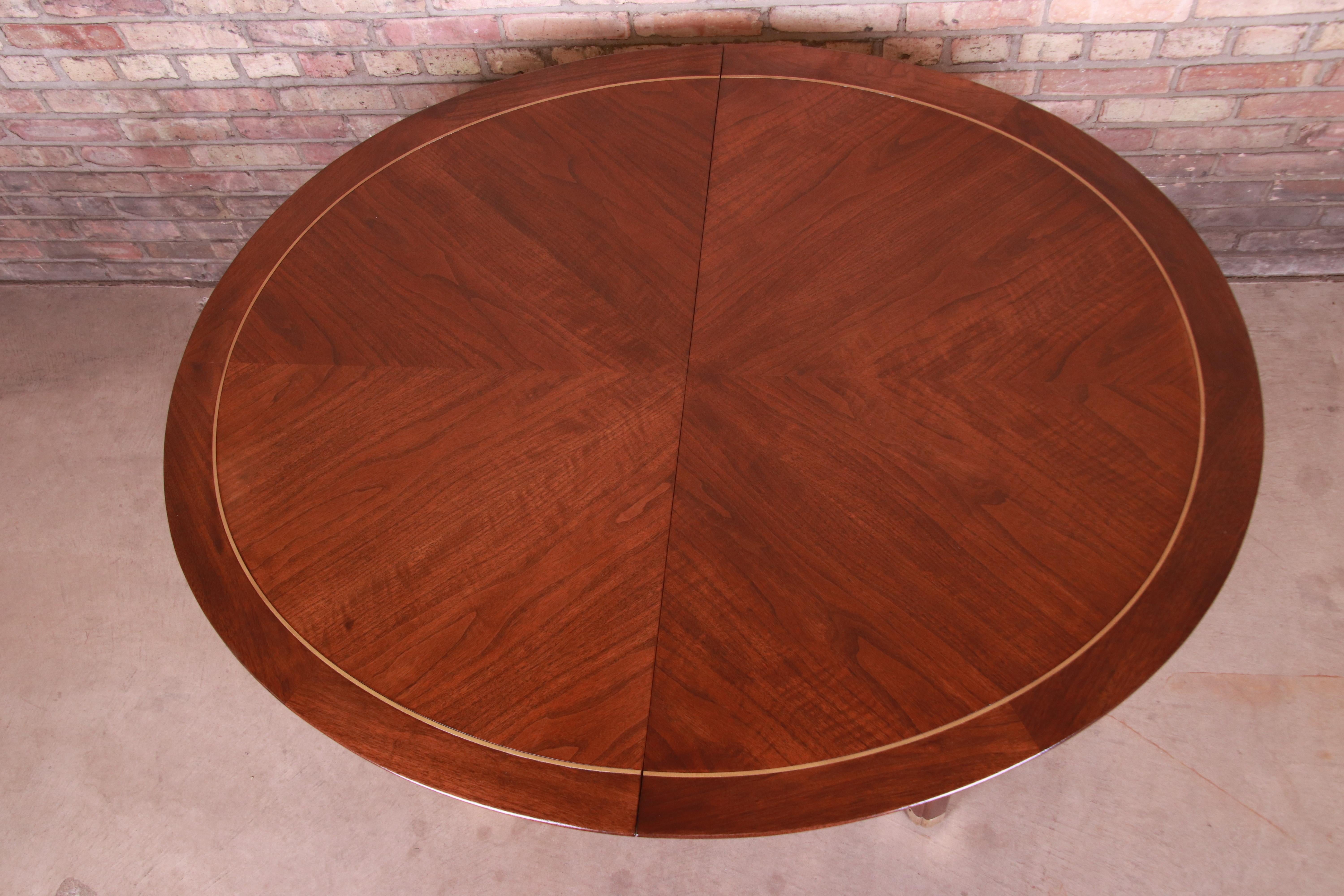 Michael Taylor for Baker Furniture Walnut and Brass Inlay Extension Dining Table 8