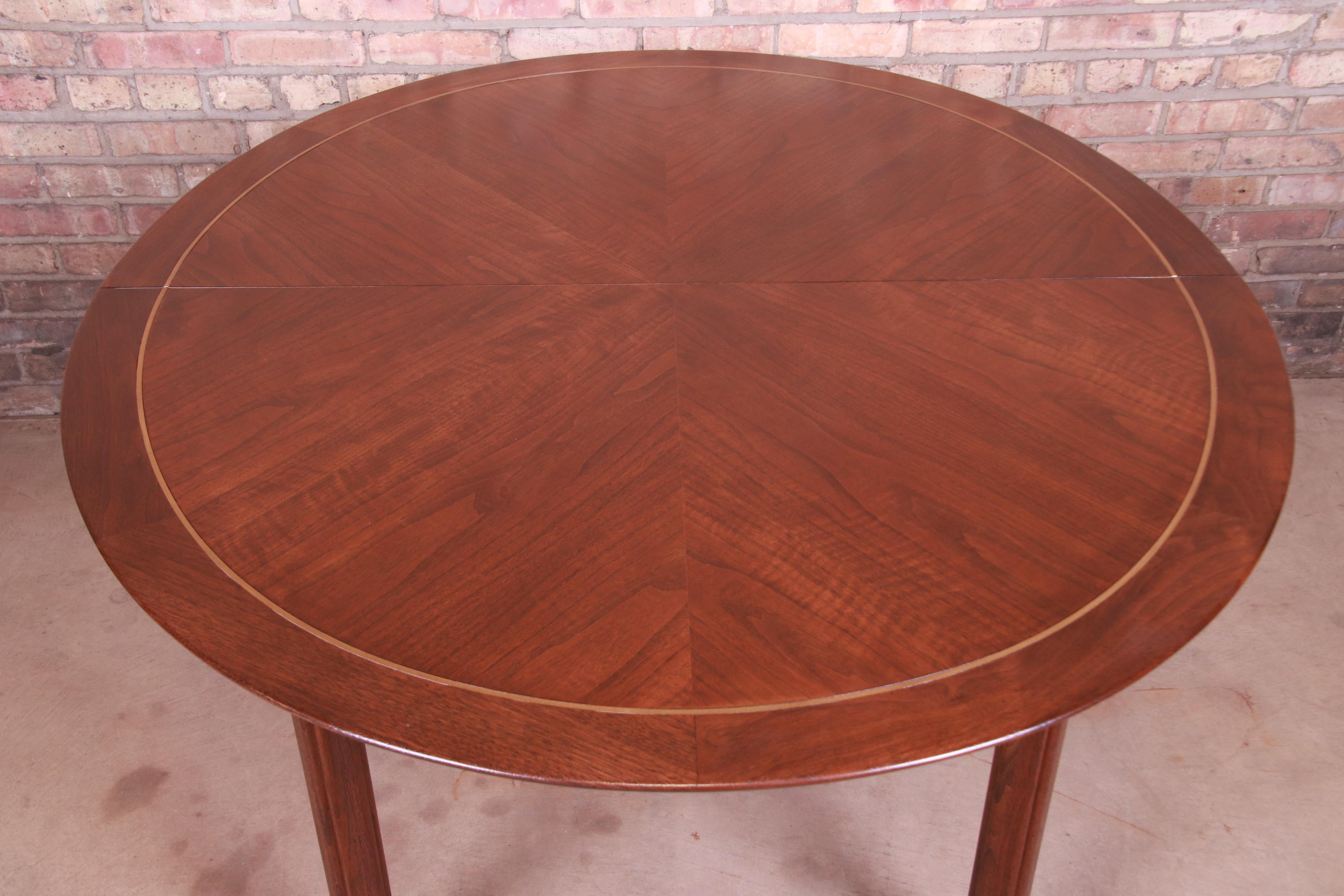 Michael Taylor for Baker Furniture Walnut and Brass Inlay Extension Dining Table 12
