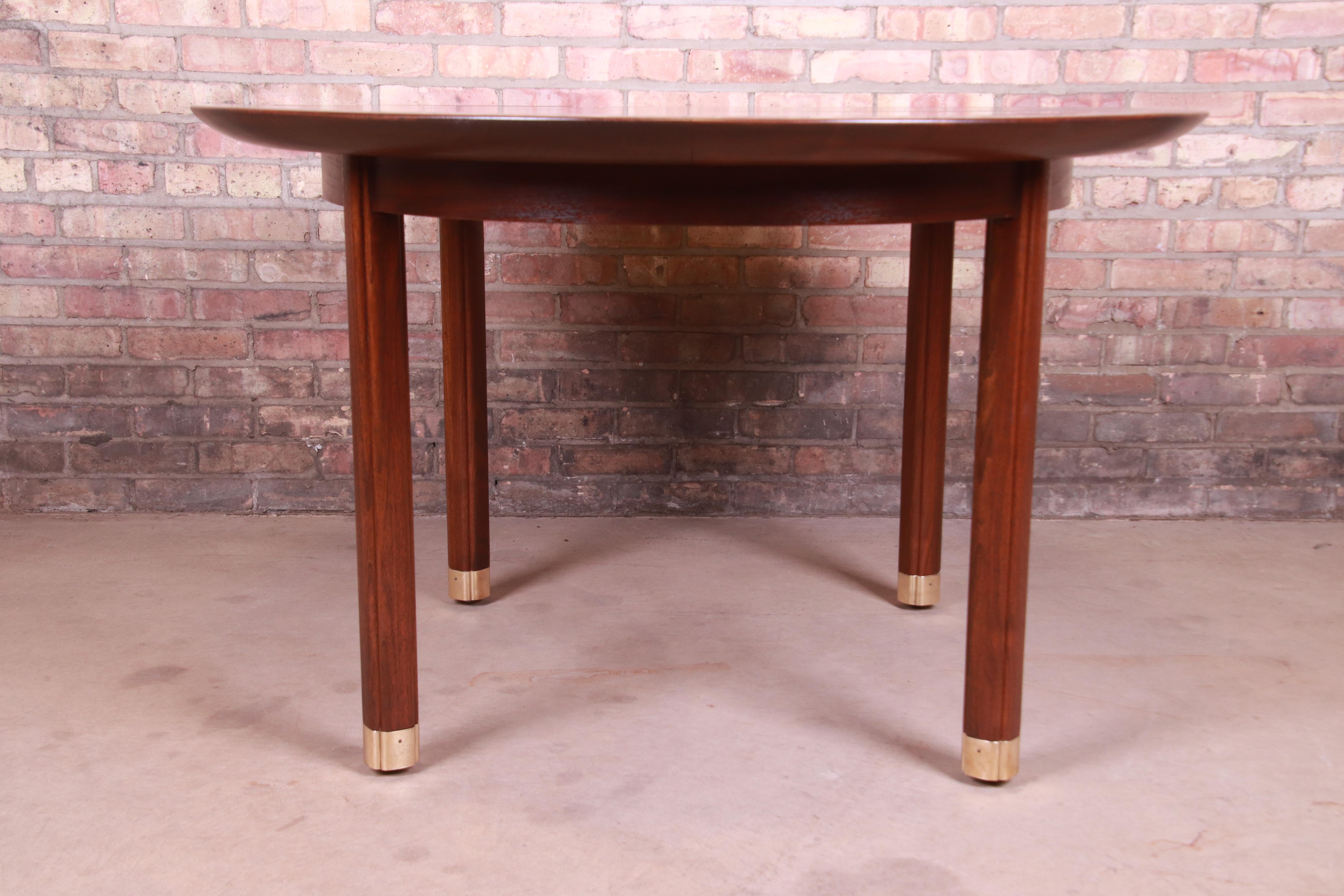 Michael Taylor for Baker Furniture Walnut and Brass Inlay Extension Dining Table 13
