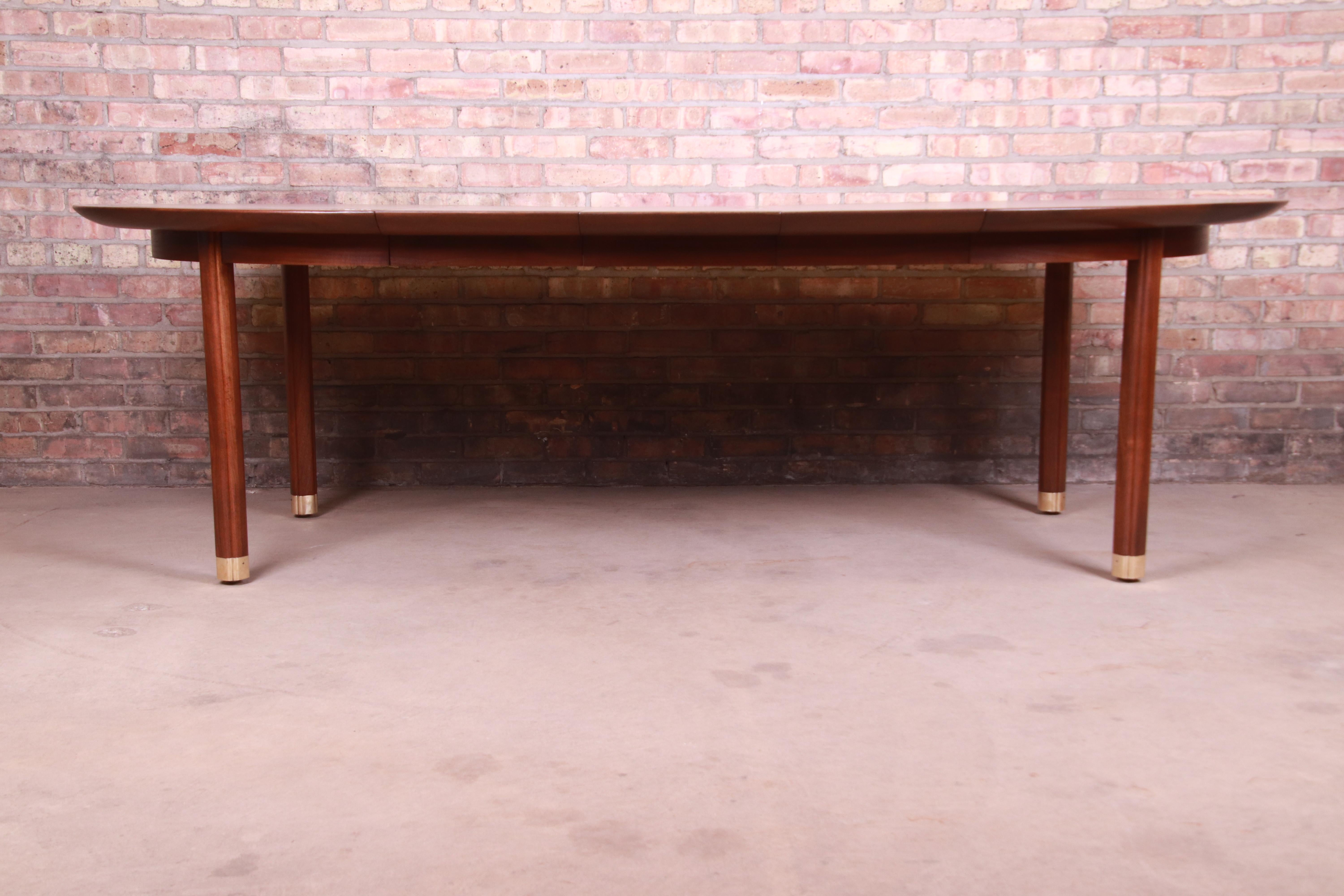 Mid-Century Modern Michael Taylor for Baker Furniture Walnut and Brass Inlay Extension Dining Table
