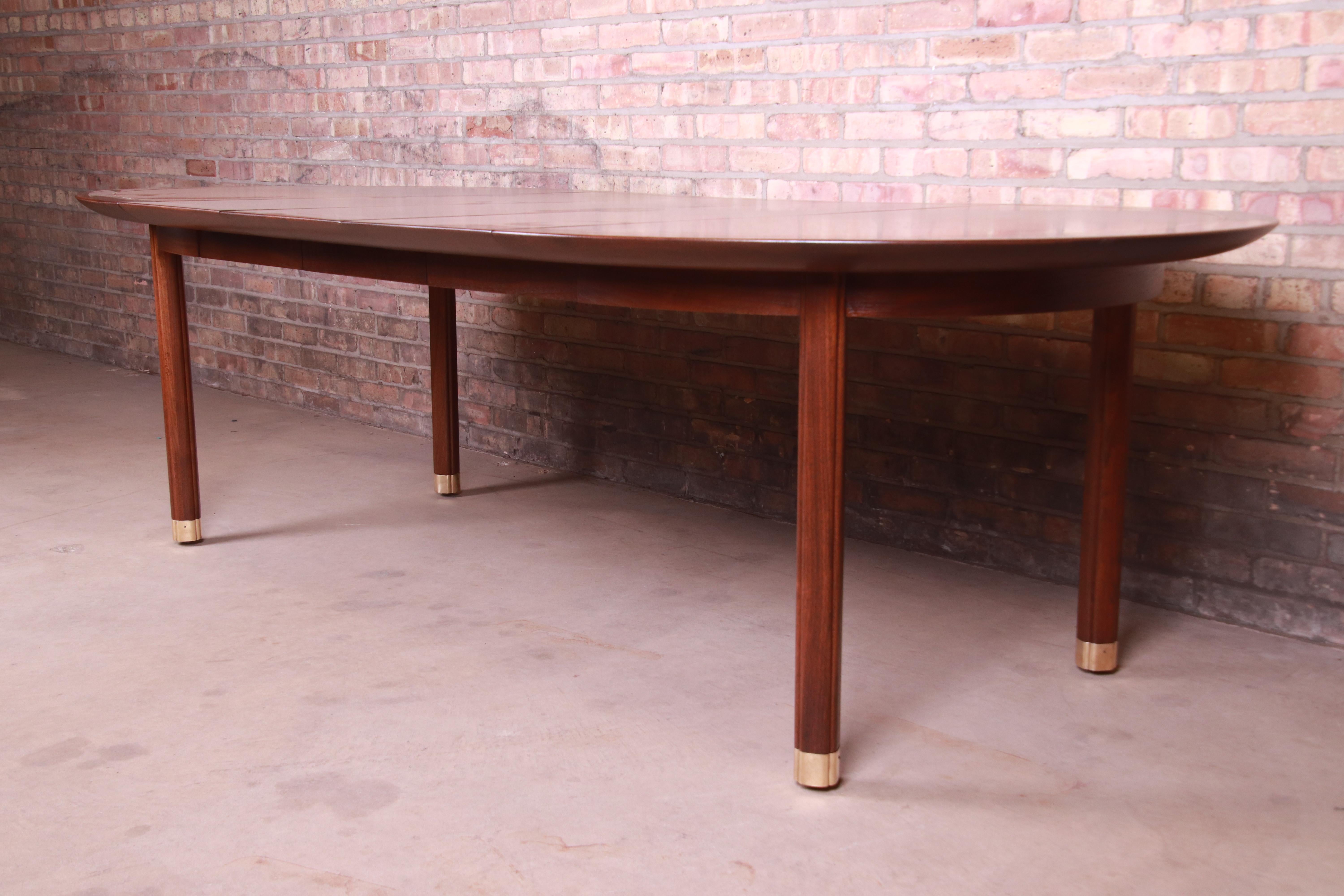 American Michael Taylor for Baker Furniture Walnut and Brass Inlay Extension Dining Table
