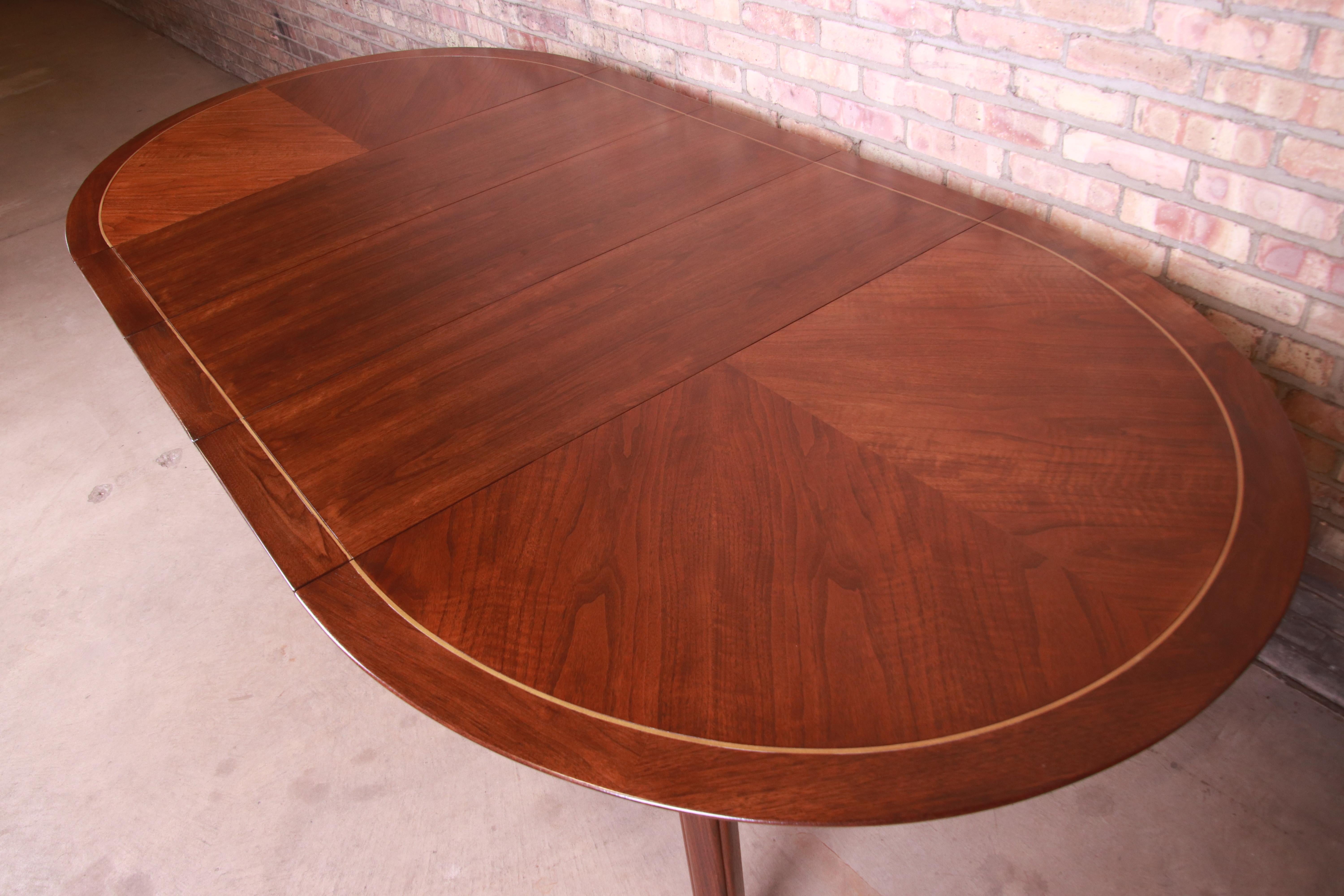 Michael Taylor for Baker Furniture Walnut and Brass Inlay Extension Dining Table 1