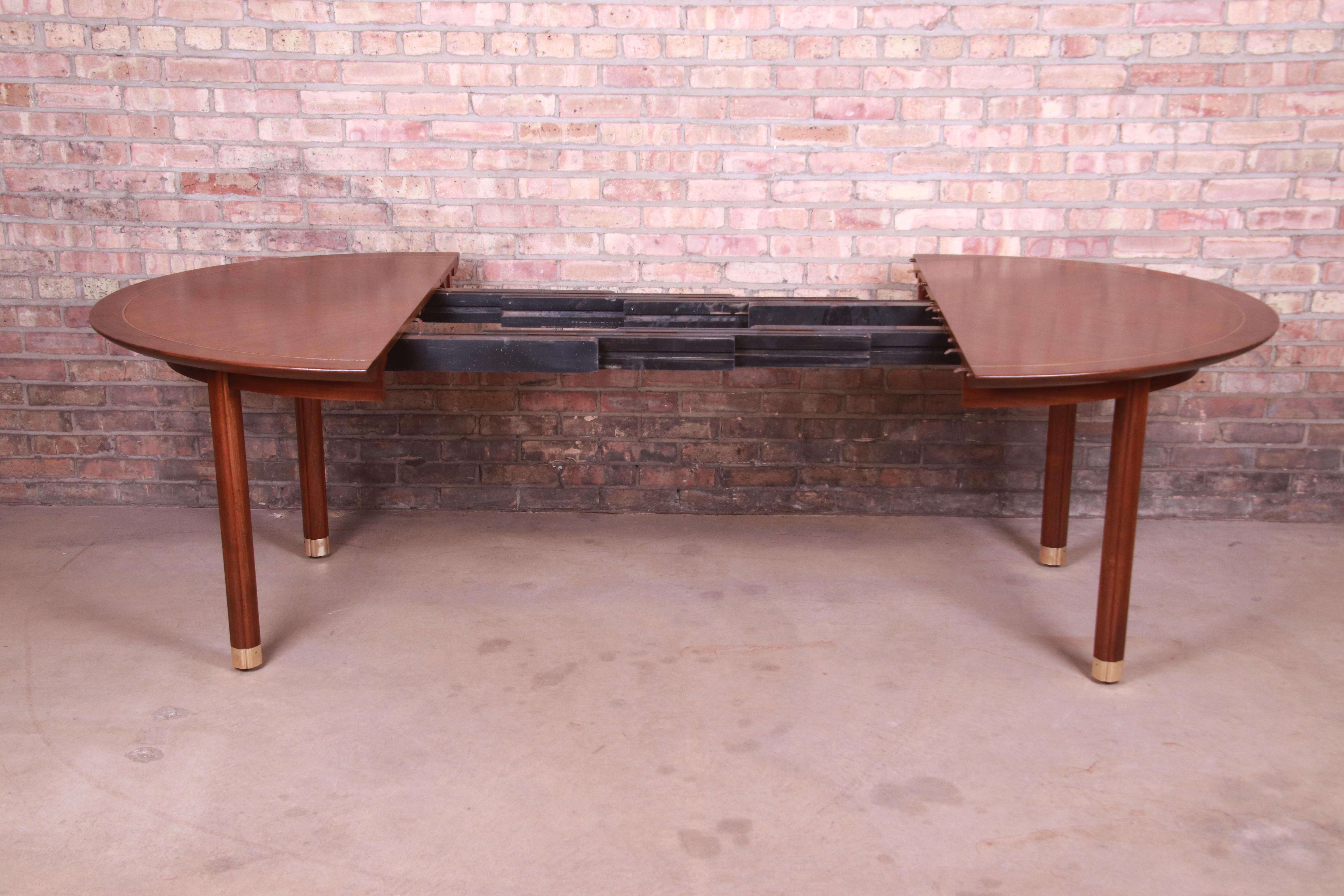 Michael Taylor for Baker Furniture Walnut and Brass Inlay Extension Dining Table 2