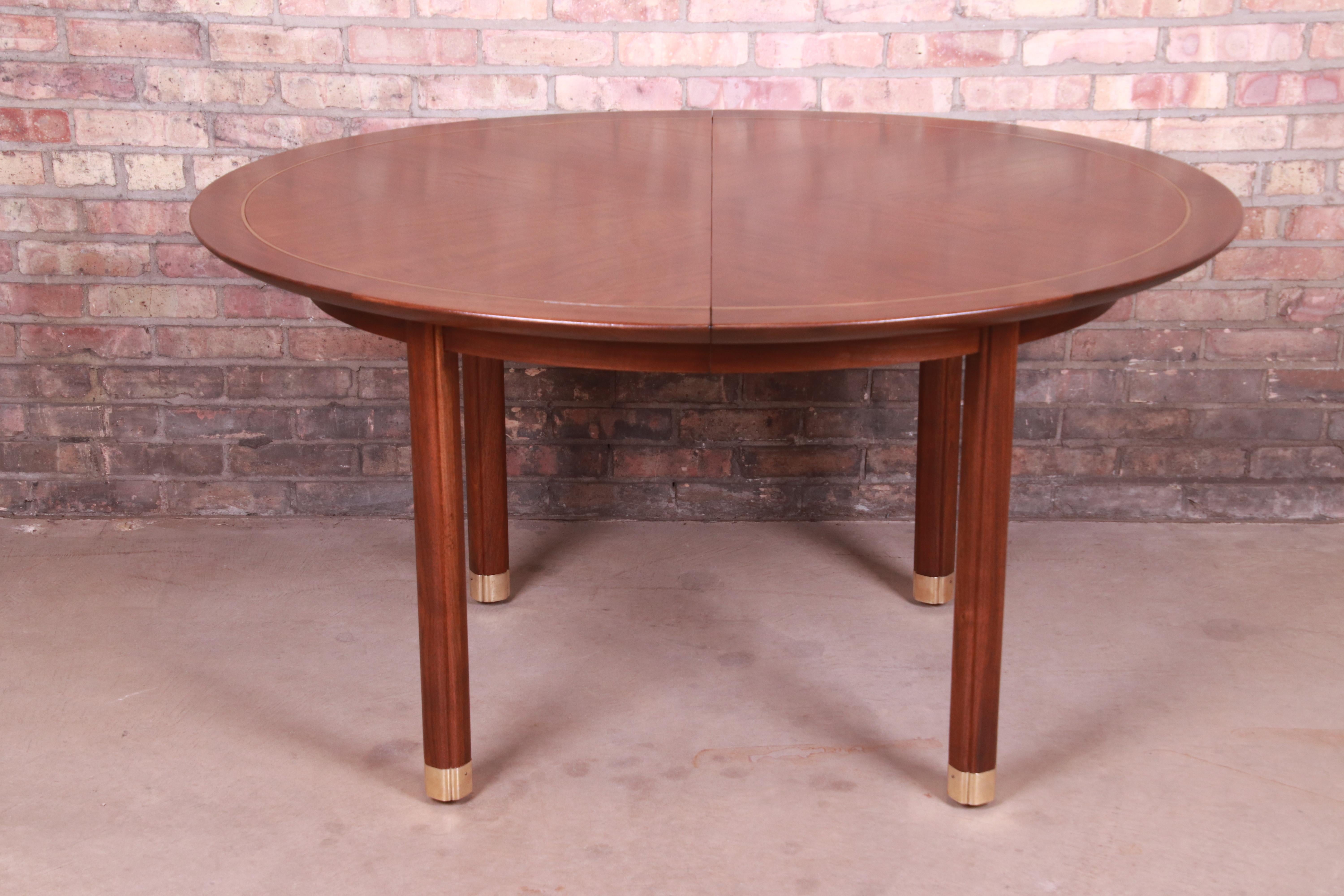 Michael Taylor for Baker Furniture Walnut and Brass Inlay Extension Dining Table 3
