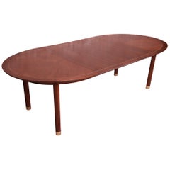 Michael Taylor for Baker Furniture Walnut and Brass Inlay Extension Dining Table
