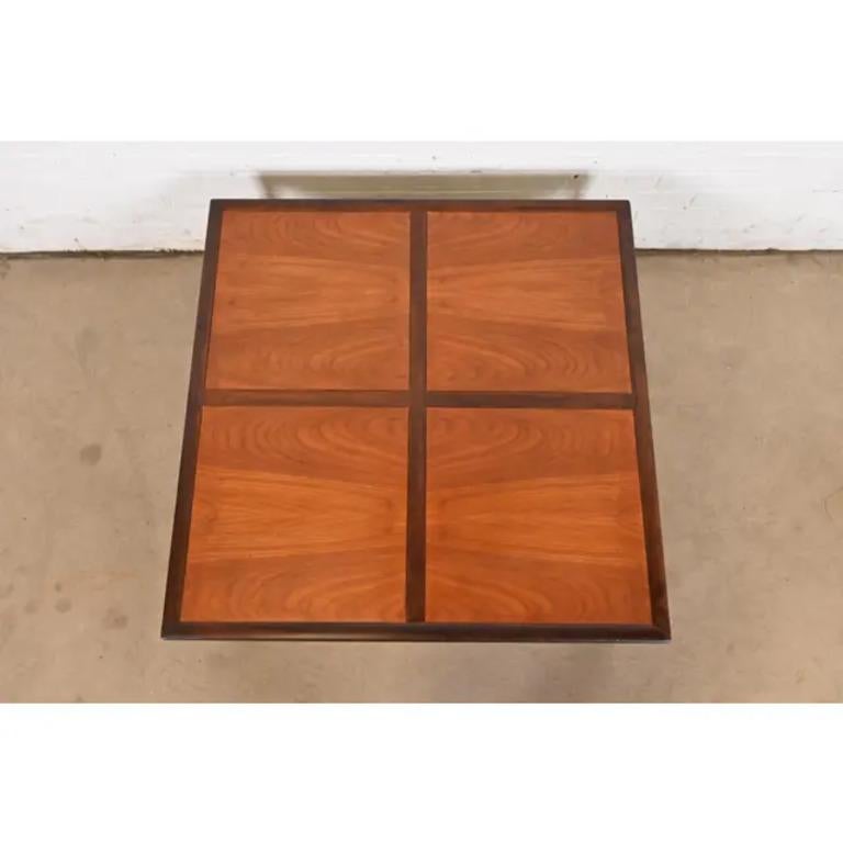 Mid-20th Century Michael Taylor for Baker Furniture Walnut and Cane Two-Tier Coffee Table, 1950s