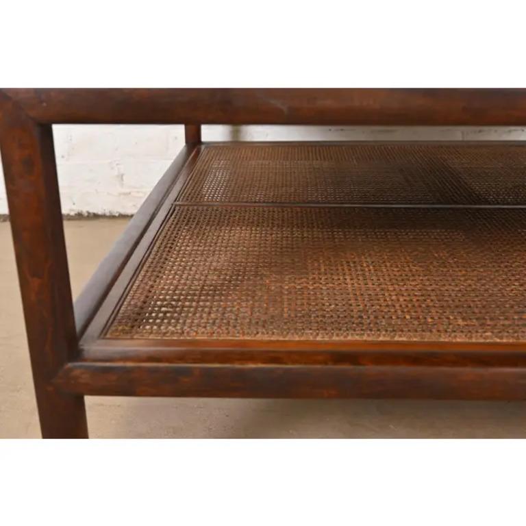 Michael Taylor for Baker Furniture Walnut and Cane Two-Tier Coffee Table, 1950s 2