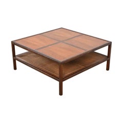 Michael Taylor for Baker Furniture Walnut and Cane Two-Tier Coffee Table, 1950s