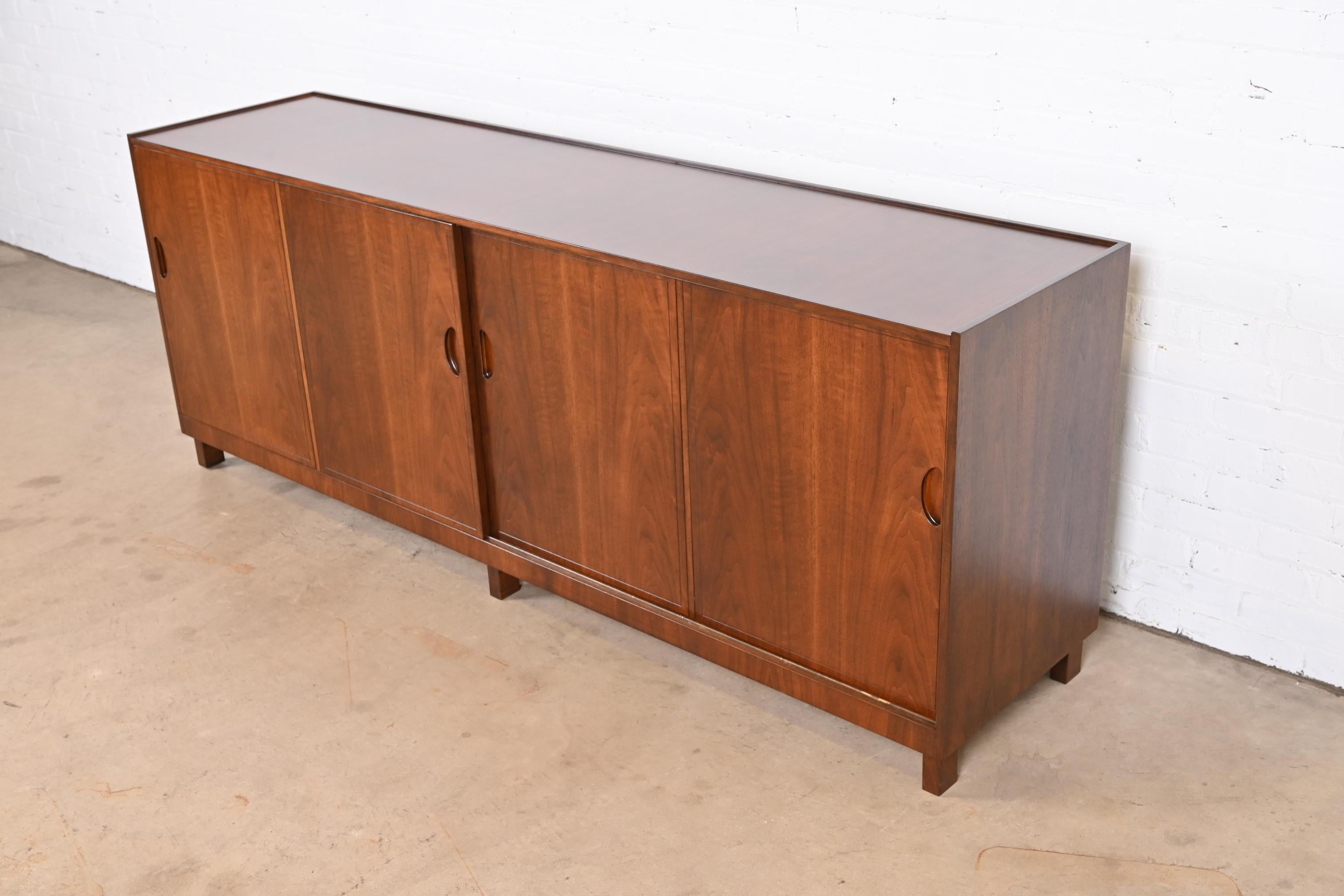 American Michael Taylor for Baker Furniture Walnut Credenza or Bar Cabinet, Refinished For Sale