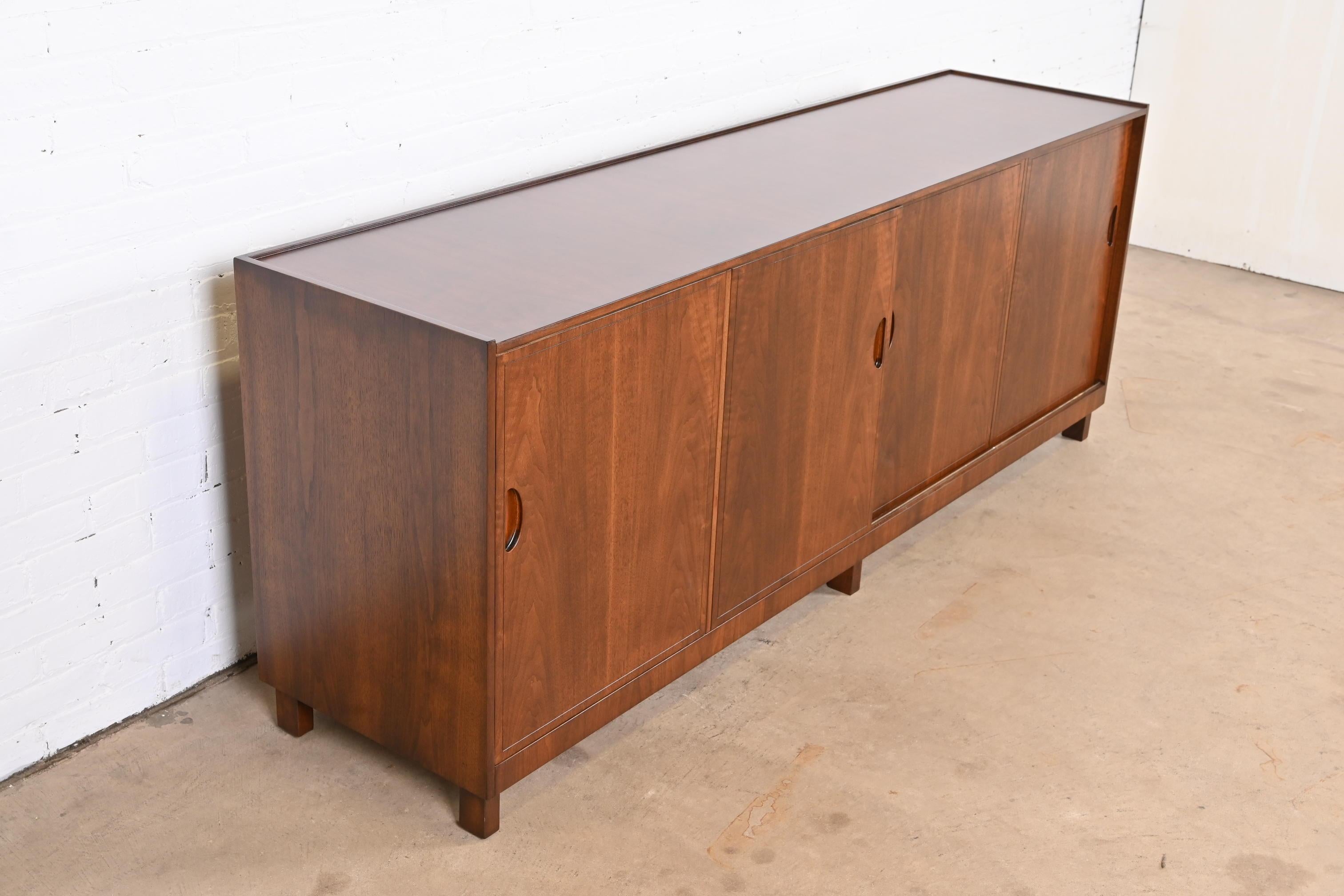 Mid-20th Century Michael Taylor for Baker Furniture Walnut Credenza or Bar Cabinet, Refinished For Sale