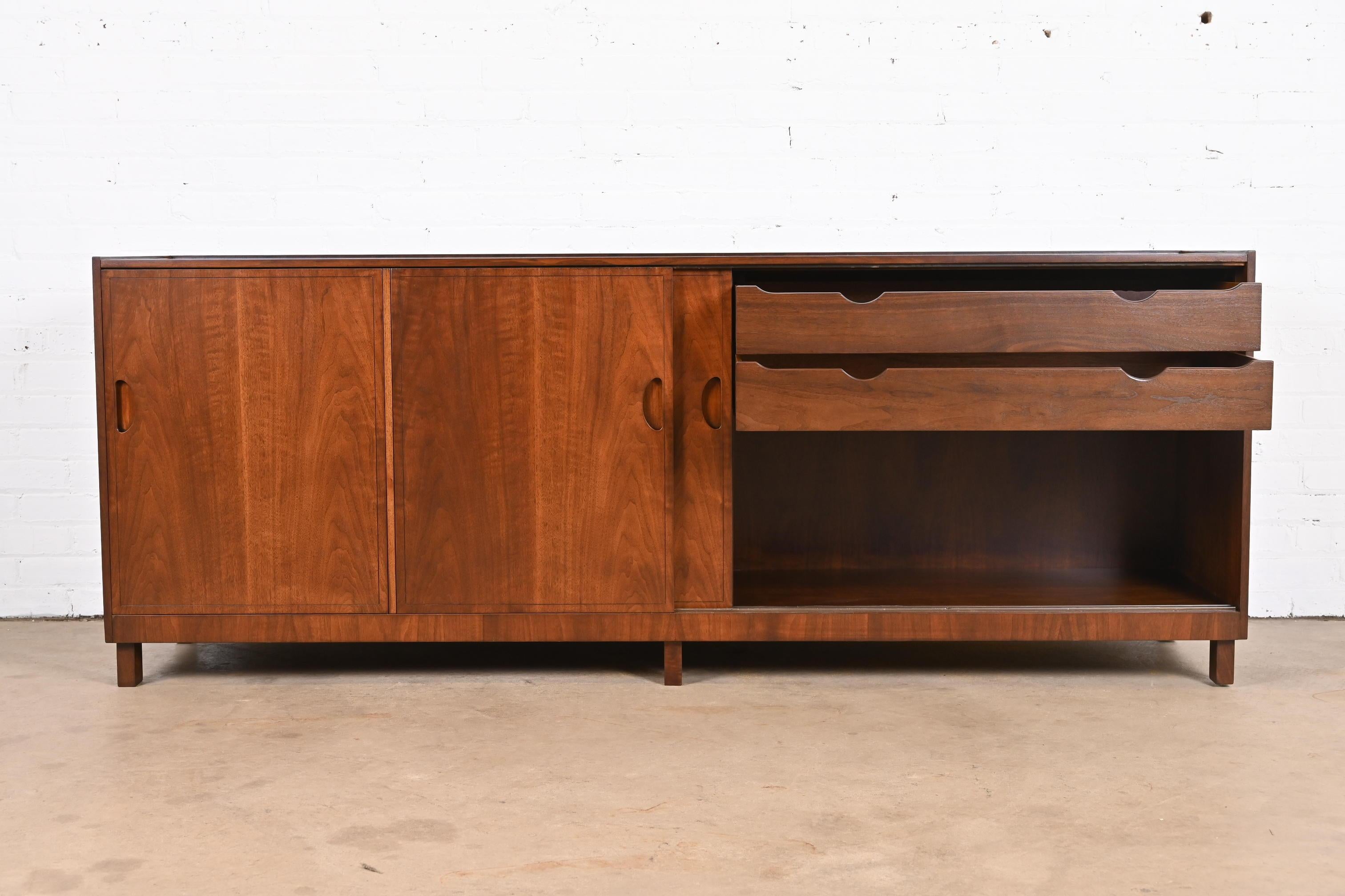 Michael Taylor for Baker Furniture Walnut Credenza or Bar Cabinet, Refinished For Sale 2