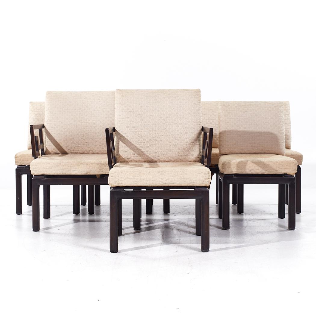 Michael Taylor for Baker Greek Key Dining Chairs - Set of 8

Each armless chair measures: 18.25 wide x 21 deep x 32 high, with a seat height of 17.5 inches
Each captains chair measures: 23.25 wide x 24 deep x 35 high, with a seat height of 17.5
