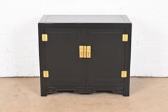 Michael Taylor for Baker Hollywood Regency Black Lacquered Bar Cabinet, Restored