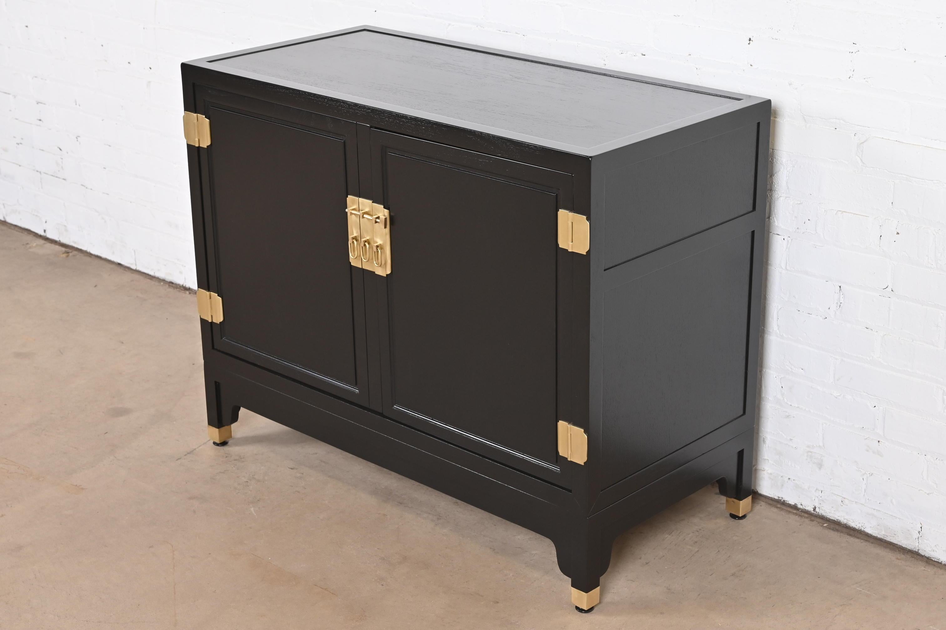 Michael Taylor for Baker Hollywood Regency Black Lacquered Bar Cabinet, Restored In Good Condition In South Bend, IN