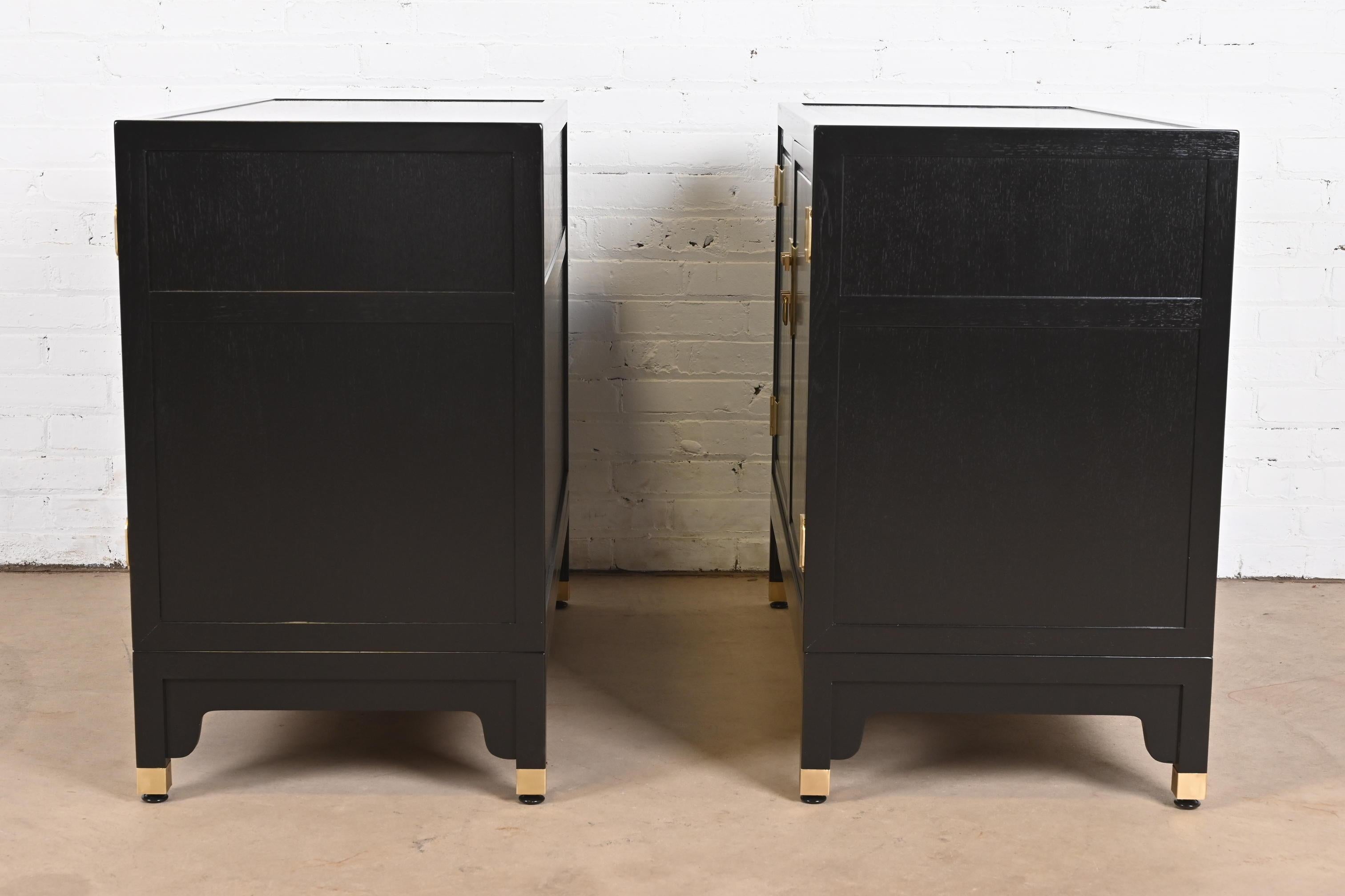 Michael Taylor for Baker Hollywood Regency Black Lacquered Bar Cabinets, Pair 5