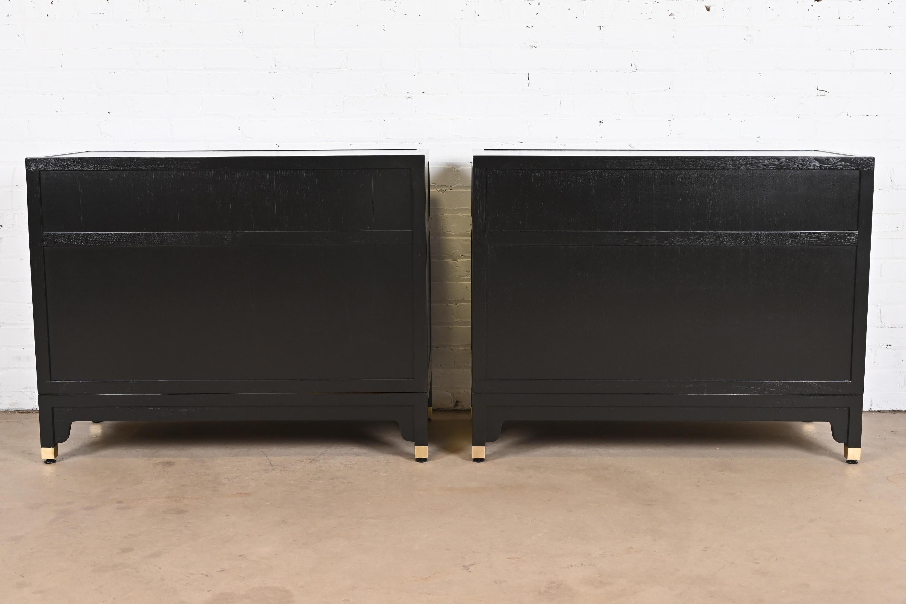 Michael Taylor for Baker Hollywood Regency Black Lacquered Bar Cabinets, Pair 6