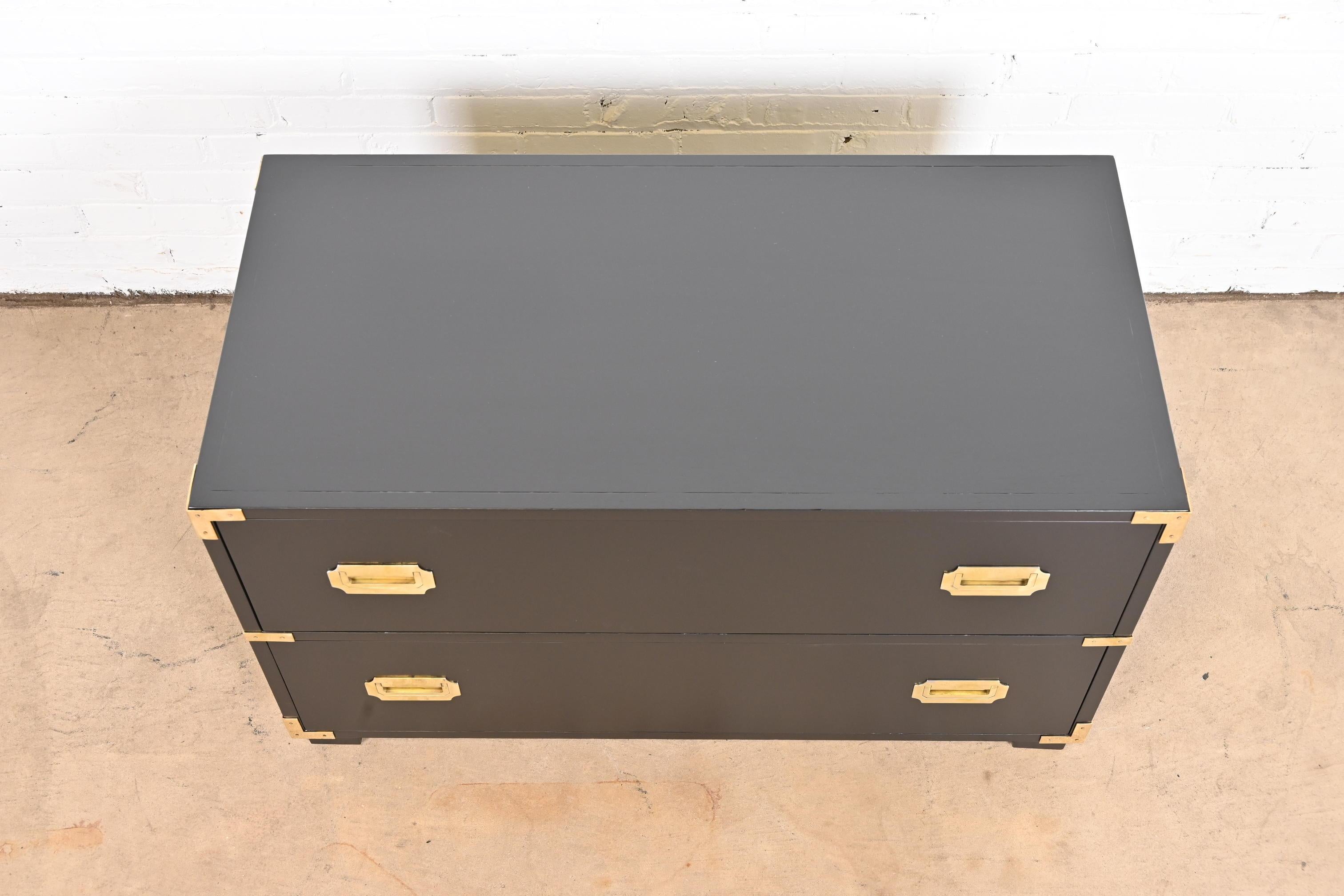 Michael Taylor for Baker Hollywood Regency Black Lacquered Campaign Chest 3