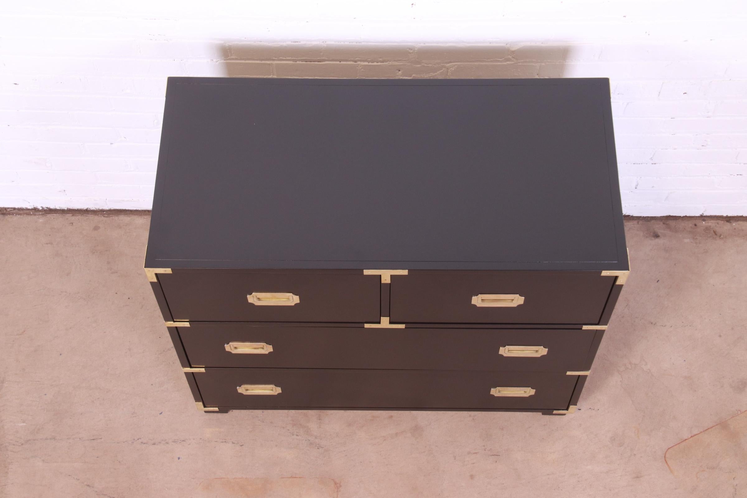 Michael Taylor for Baker Hollywood Regency Black Lacquered Campaign Chest 6