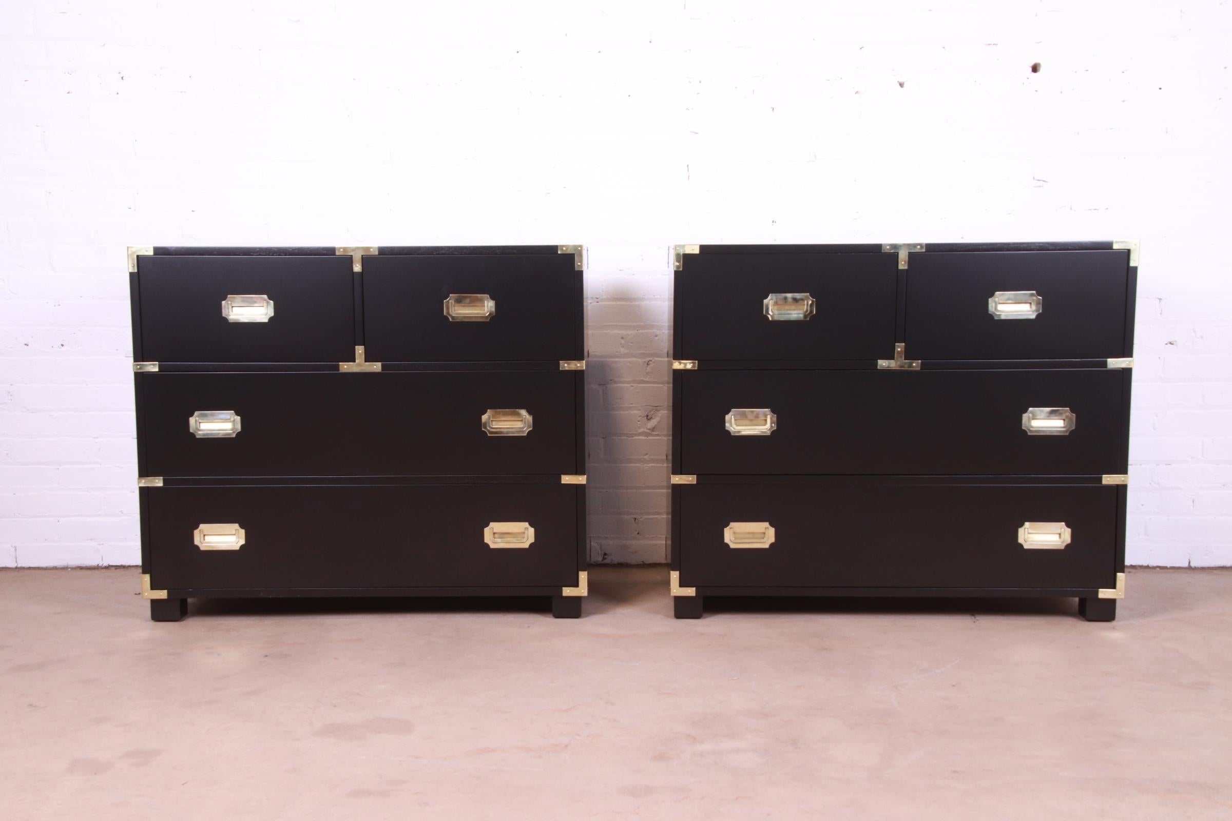 Michael Taylor for Baker Hollywood Regency Black Lacquered Campaign Chest 10
