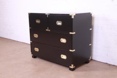 Michael Taylor for Baker Hollywood Regency Black Lacquered Campaign Chest