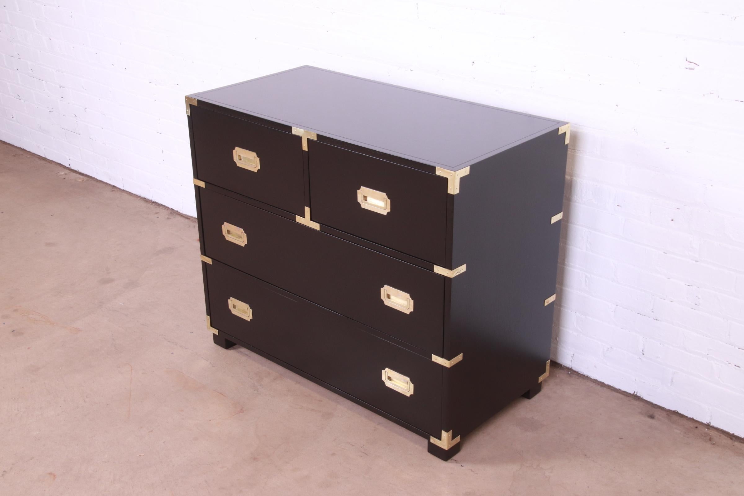 Mid-Century Modern Michael Taylor for Baker Hollywood Regency Black Lacquered Campaign Chest
