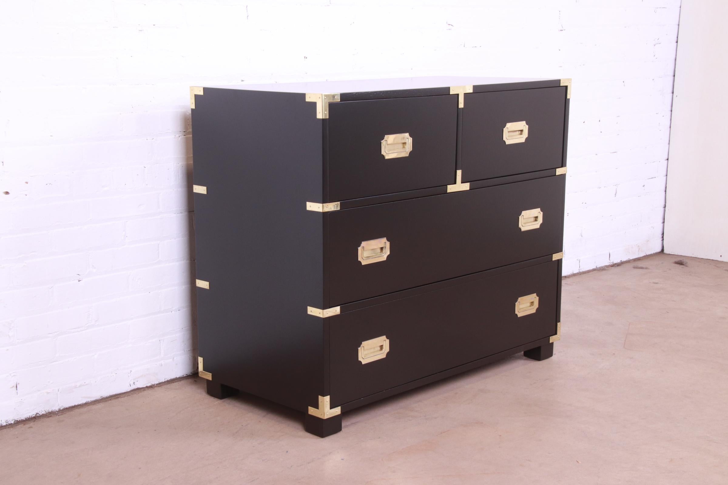 Mid-20th Century Michael Taylor for Baker Hollywood Regency Black Lacquered Campaign Chest