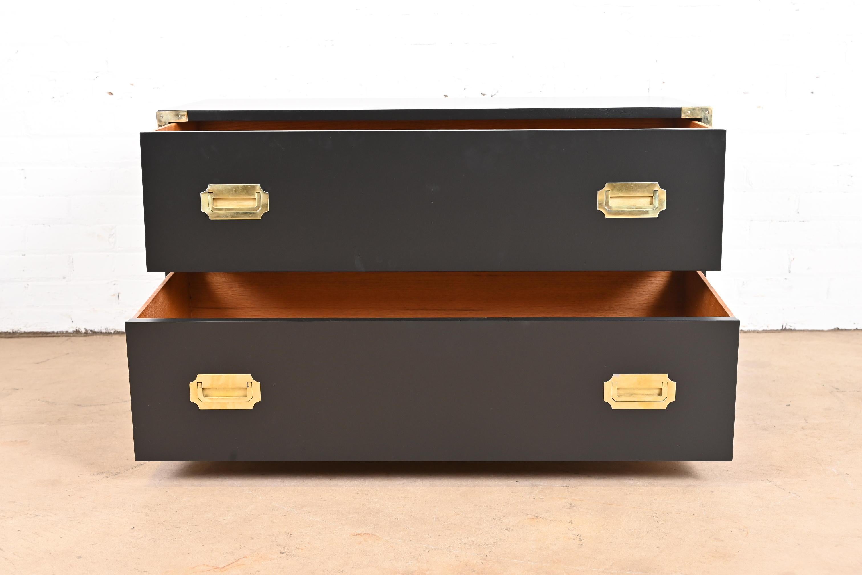 Brass Michael Taylor for Baker Hollywood Regency Black Lacquered Campaign Chest