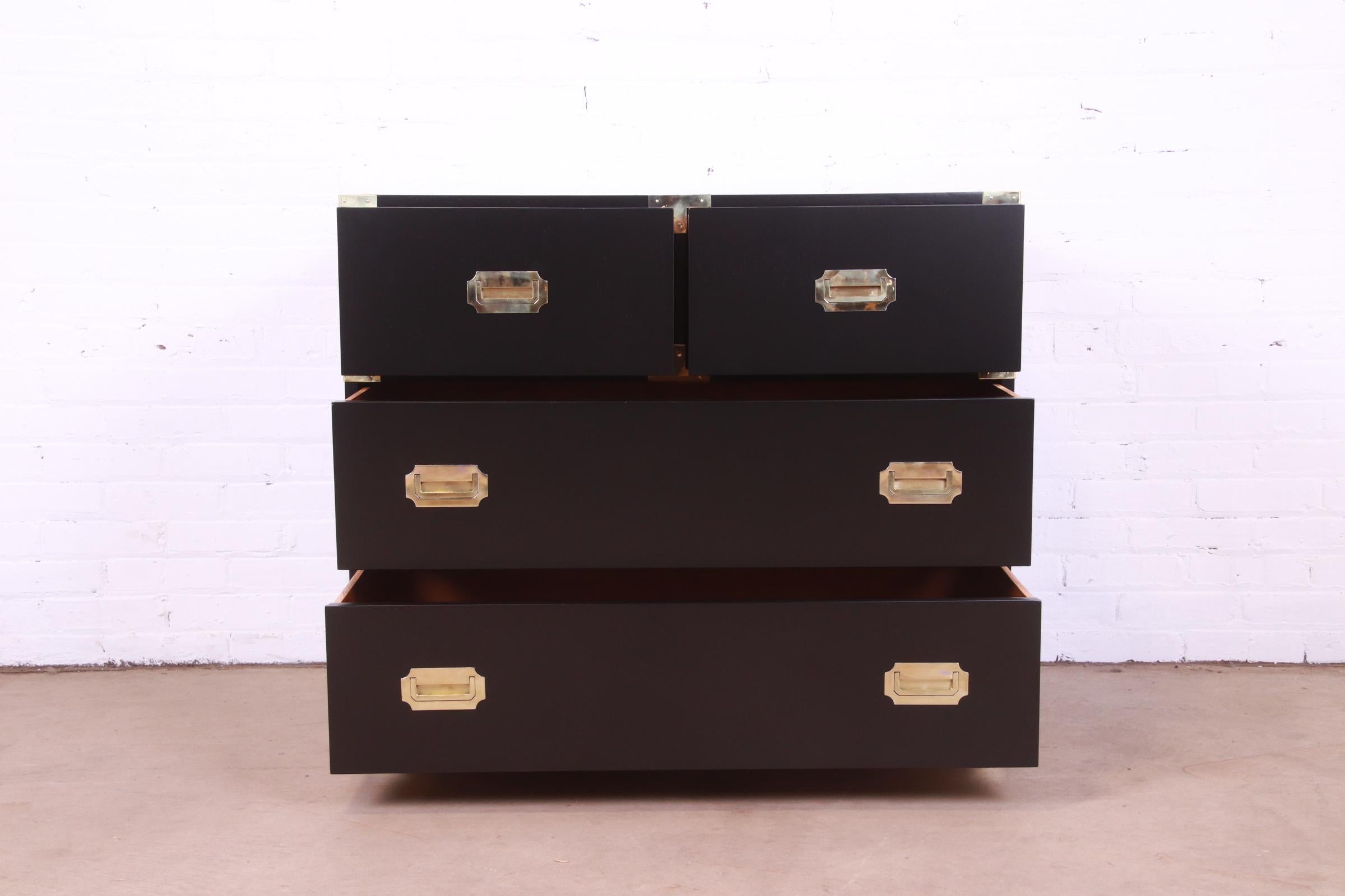 Michael Taylor for Baker Hollywood Regency Black Lacquered Campaign Chest 1
