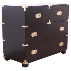 Michael Taylor for Baker Hollywood Regency Black Lacquered Campaign Chest