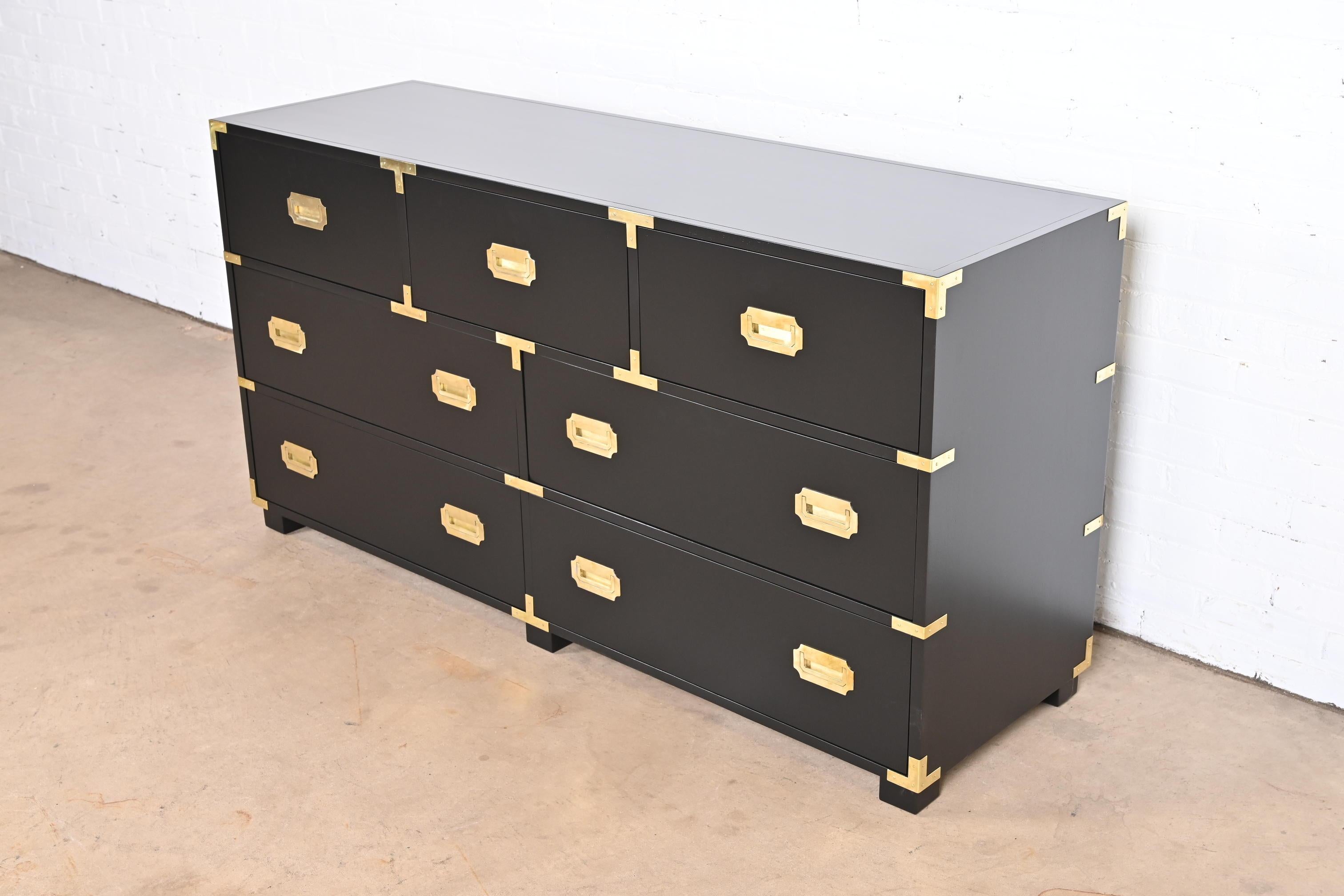 American Michael Taylor for Baker Hollywood Regency Black Lacquered Campaign Dresser