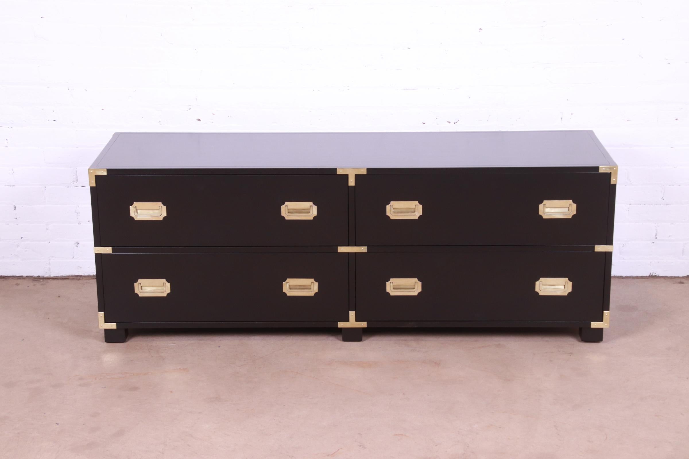 Mid-20th Century Michael Taylor for Baker Hollywood Regency Black Lacquered Campaign Dresser For Sale
