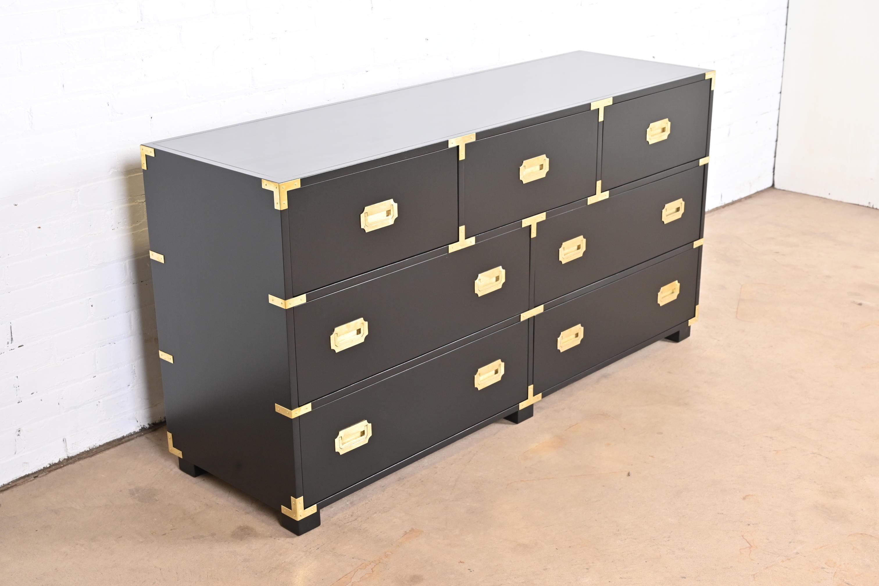 Mid-20th Century Michael Taylor for Baker Hollywood Regency Black Lacquered Campaign Dresser
