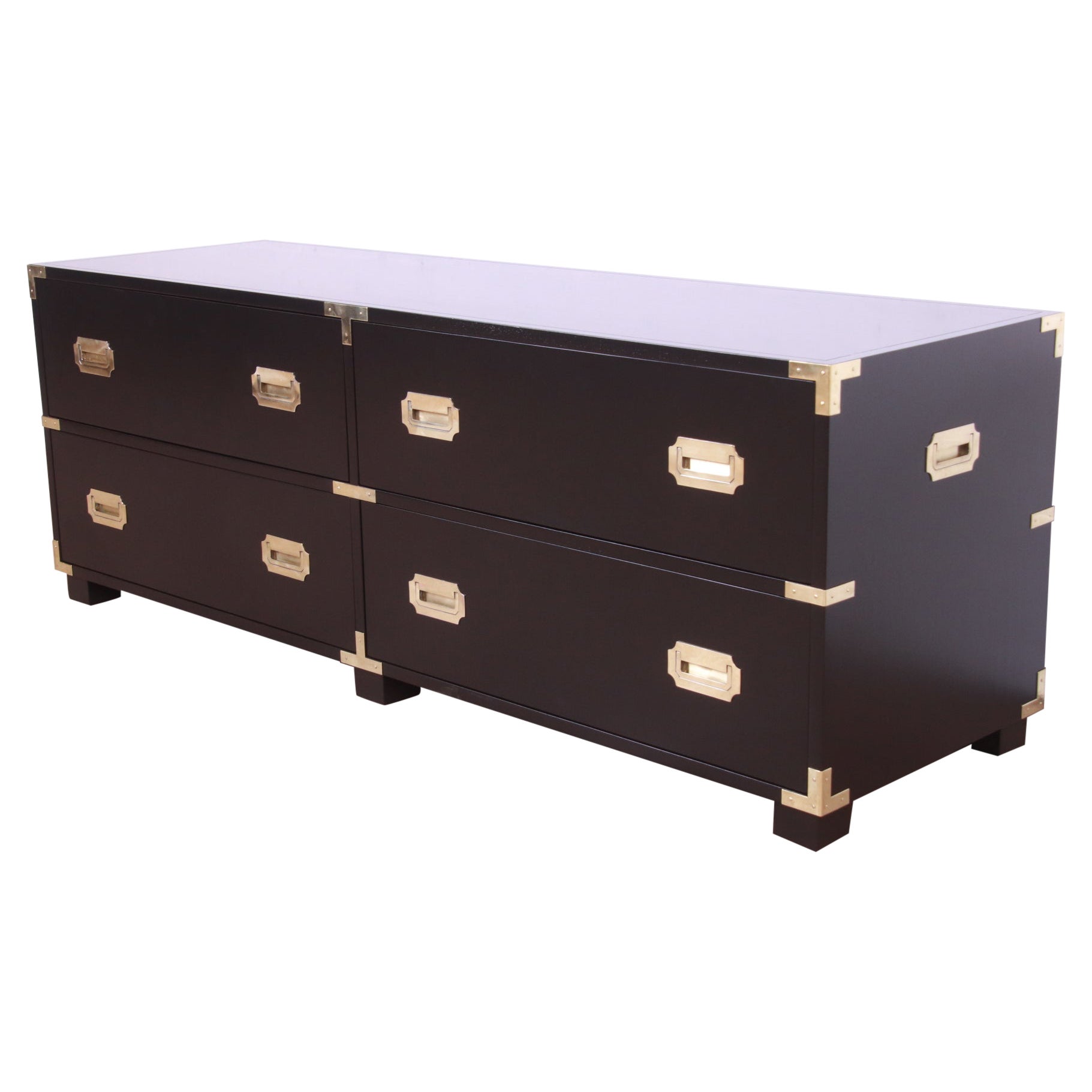 Michael Taylor for Baker Commode Campaigner laquée noire Hollywood Regency