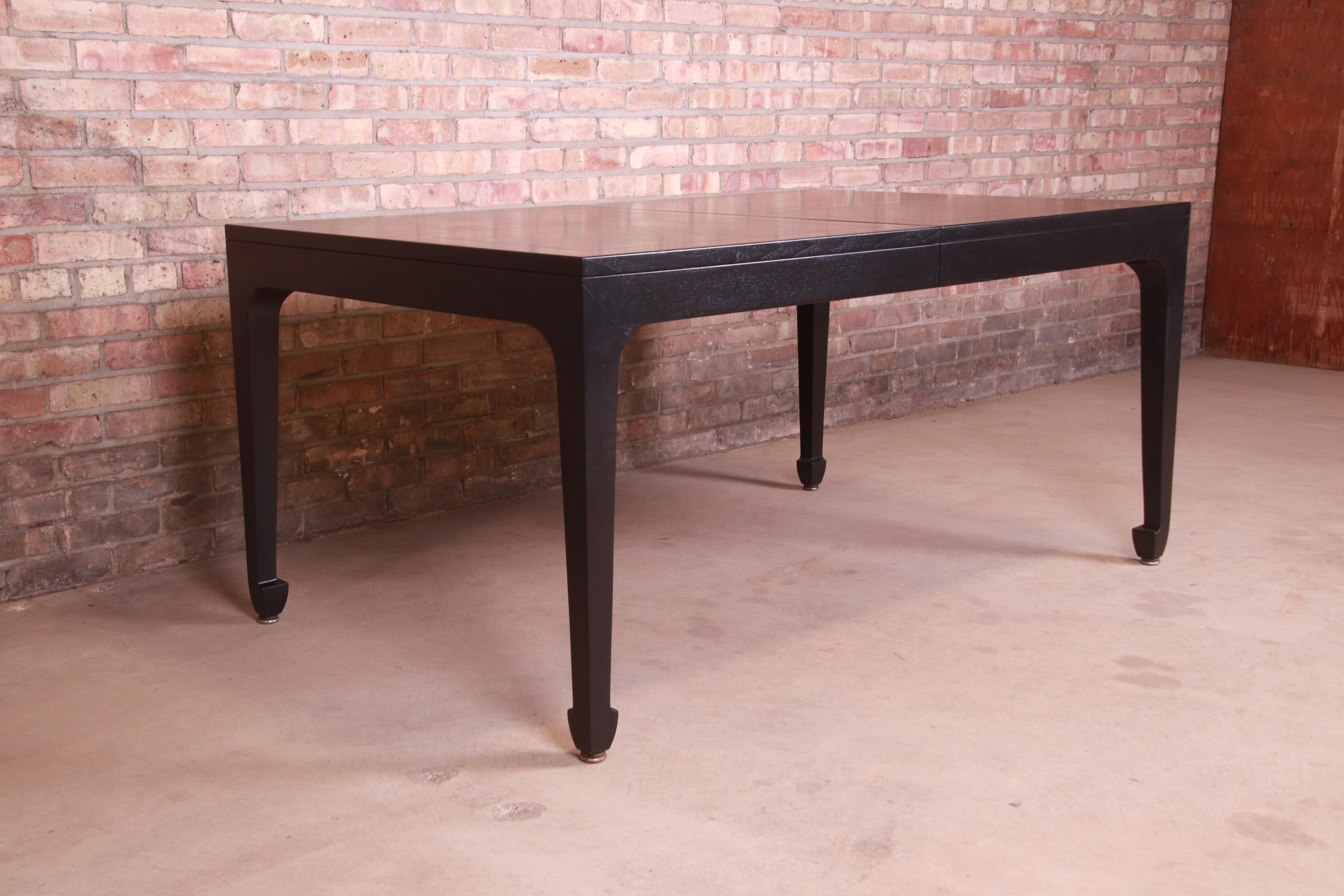 Michael Taylor for Baker Hollywood Regency Black Lacquered Dining Table, 1950s 5