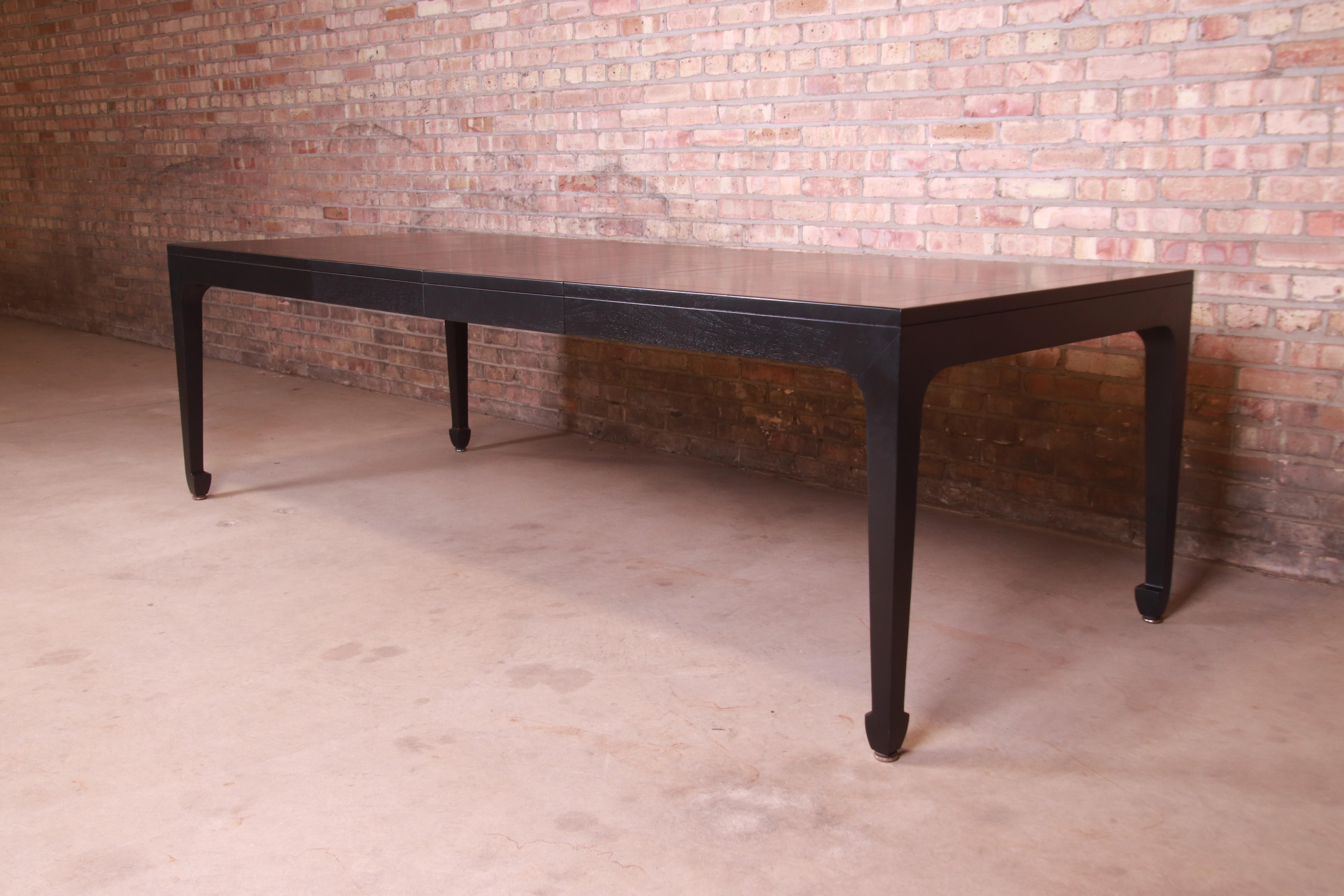 Mid-Century Modern Michael Taylor for Baker Hollywood Regency Black Lacquered Dining Table, 1950s