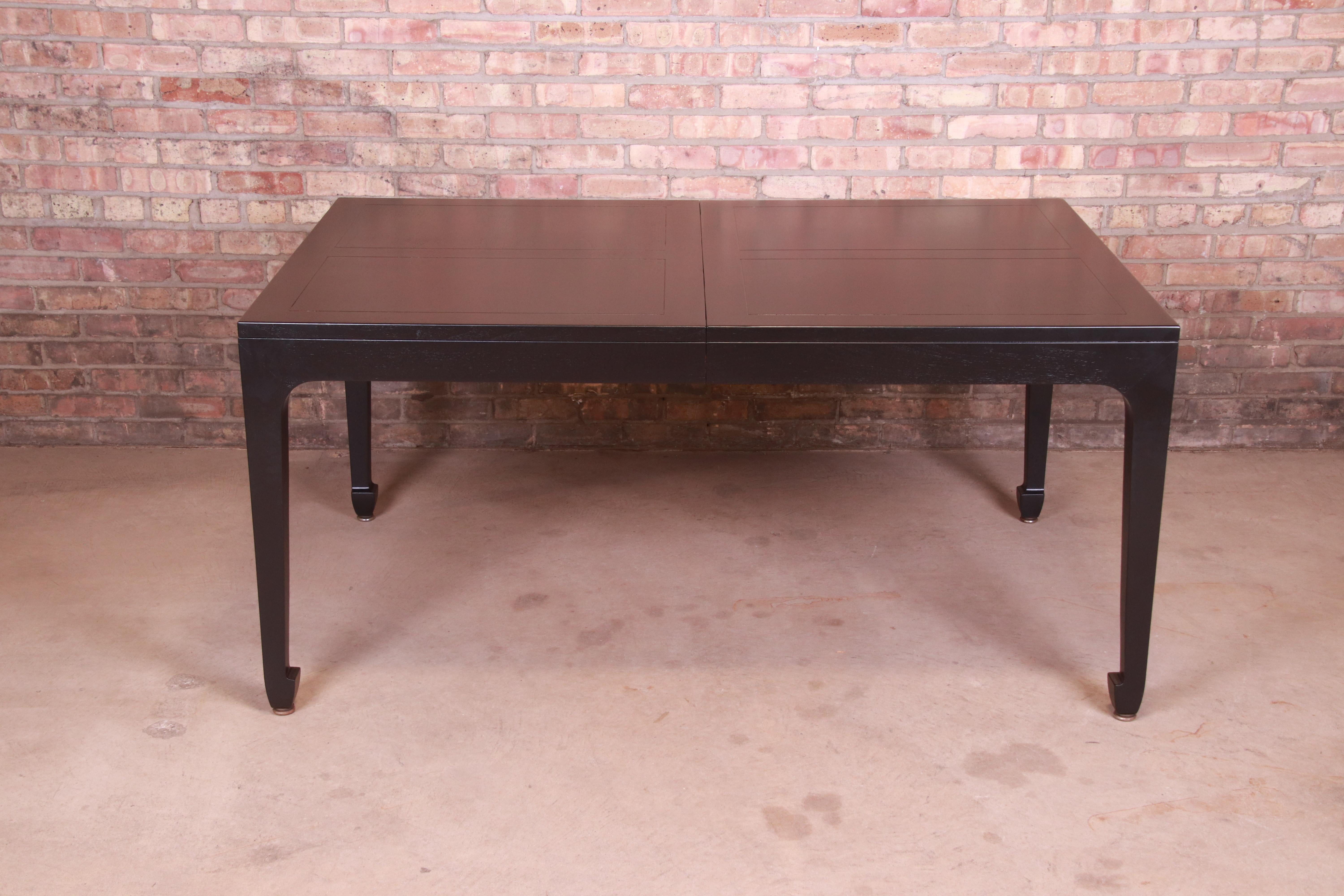Walnut Michael Taylor for Baker Hollywood Regency Black Lacquered Dining Table, 1950s