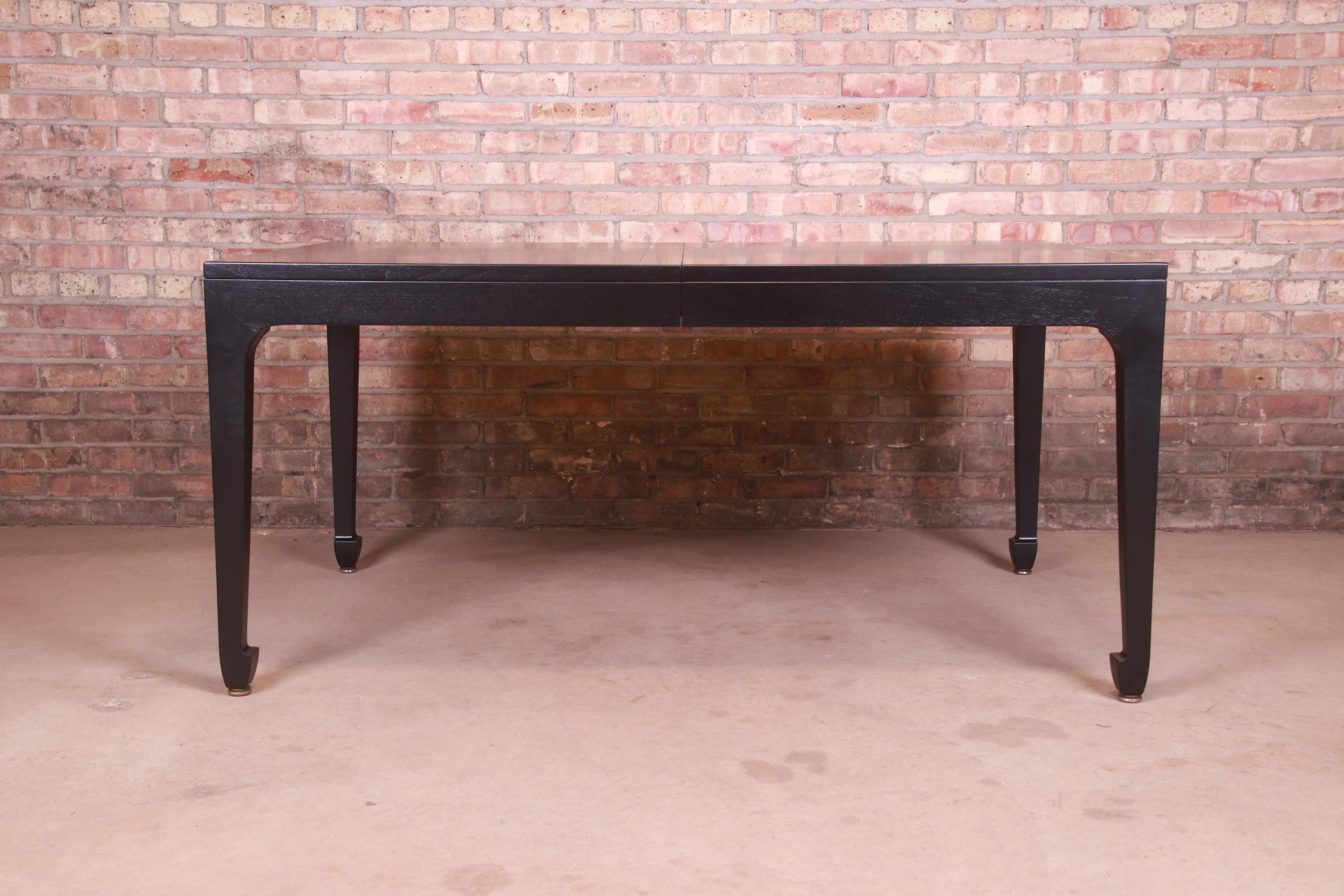 Michael Taylor for Baker Hollywood Regency Black Lacquered Dining Table, 1950s 1